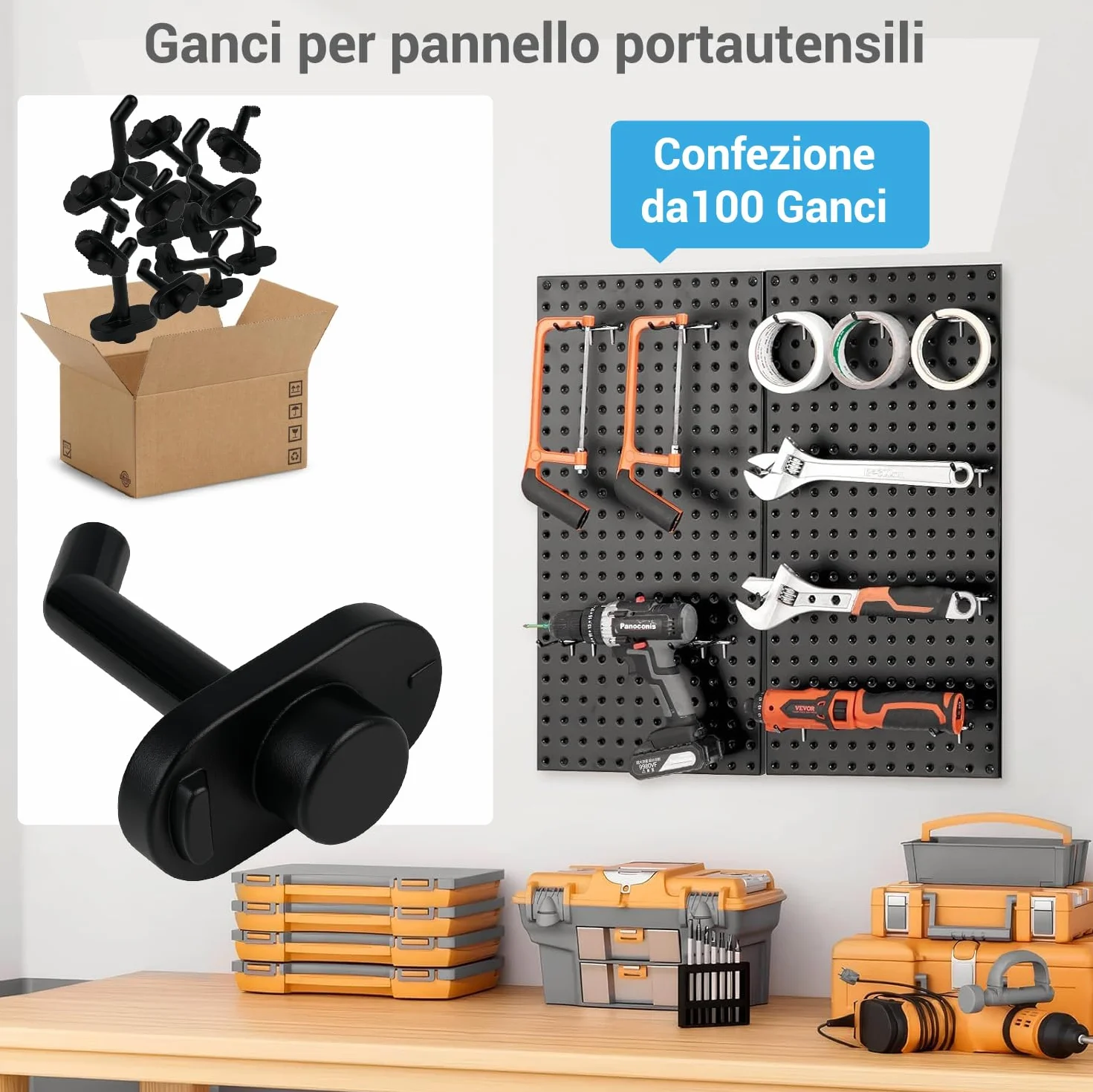 Crisalide Ganci Per Pannelli Forati Portautensili Plastica Ferro Zincato Confezione Da 100 Pezzi
