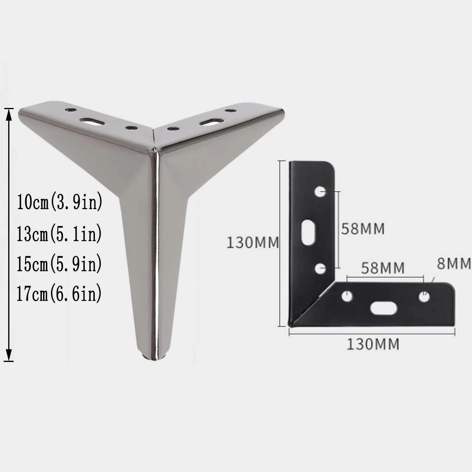 Gambe for mobili, confezione da 4 piedini for in metallo for tavolino triangolari di ricambio for divano moderno gambe supporto for sedie for mobile TV comodino(Black,17cm(6.6in))