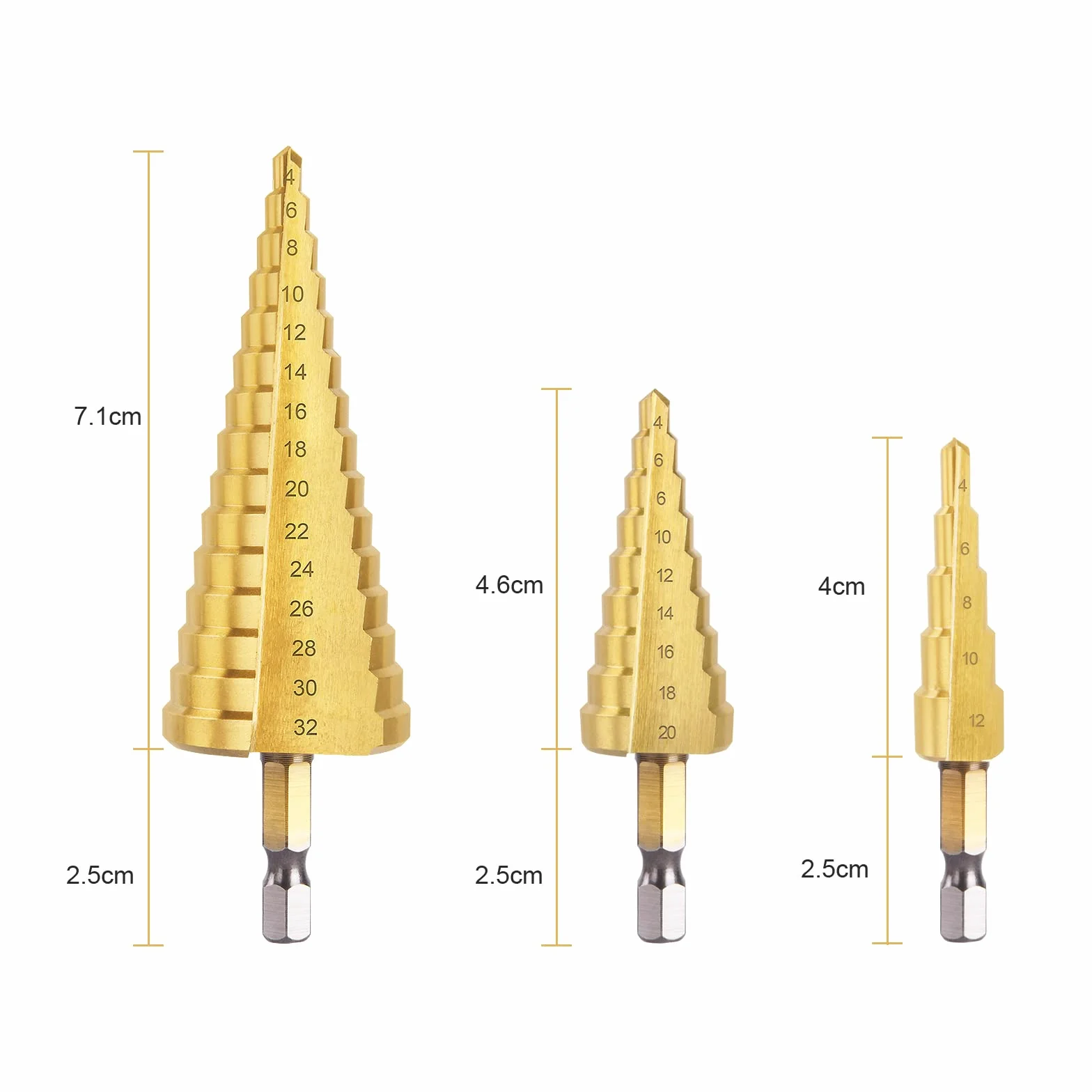 flintronic Punte Coniche Fresa Conica Trapano a Gradini HSS Titanium 4-12/4-20/4-32 Buco Cutter per Foro Metallo Acciaio Ottone Legno Plastica Ferro
