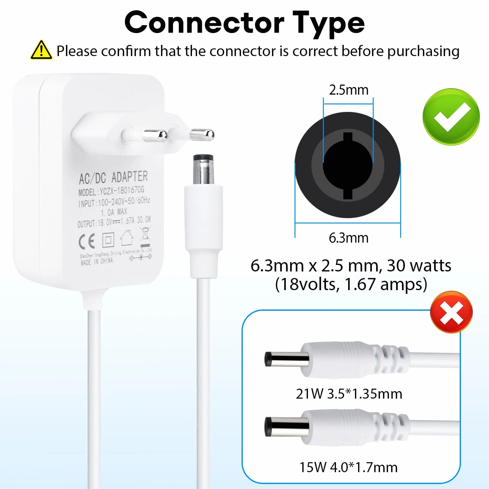 Cavo Alimentatore 30W per Alexa Echo 3ª/4ª Gen, Echo Show 8/10/15, Echo Show 2ª Gen, Echo Plus 2ª Gen, Adattatore 18V 1.67A AC a DC con Cavo da 1.2 Metri, Compatibile Solo con Dispositivi 18V, Bianco
