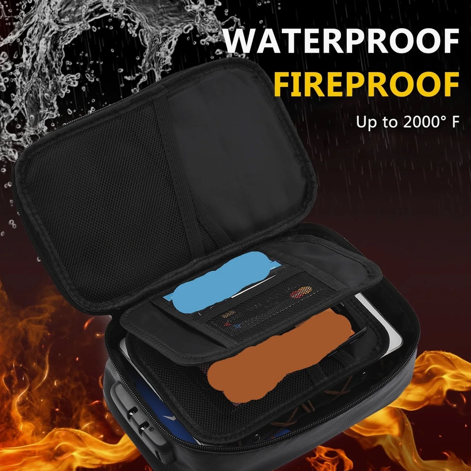 Borsa for Documenti ignifuga Organizer di Sicurezza Chiusura con Cerniera Custodia for Soldi Resistente al Fuoco e all'Acqua Custodia for Carte Multistrato(Black)