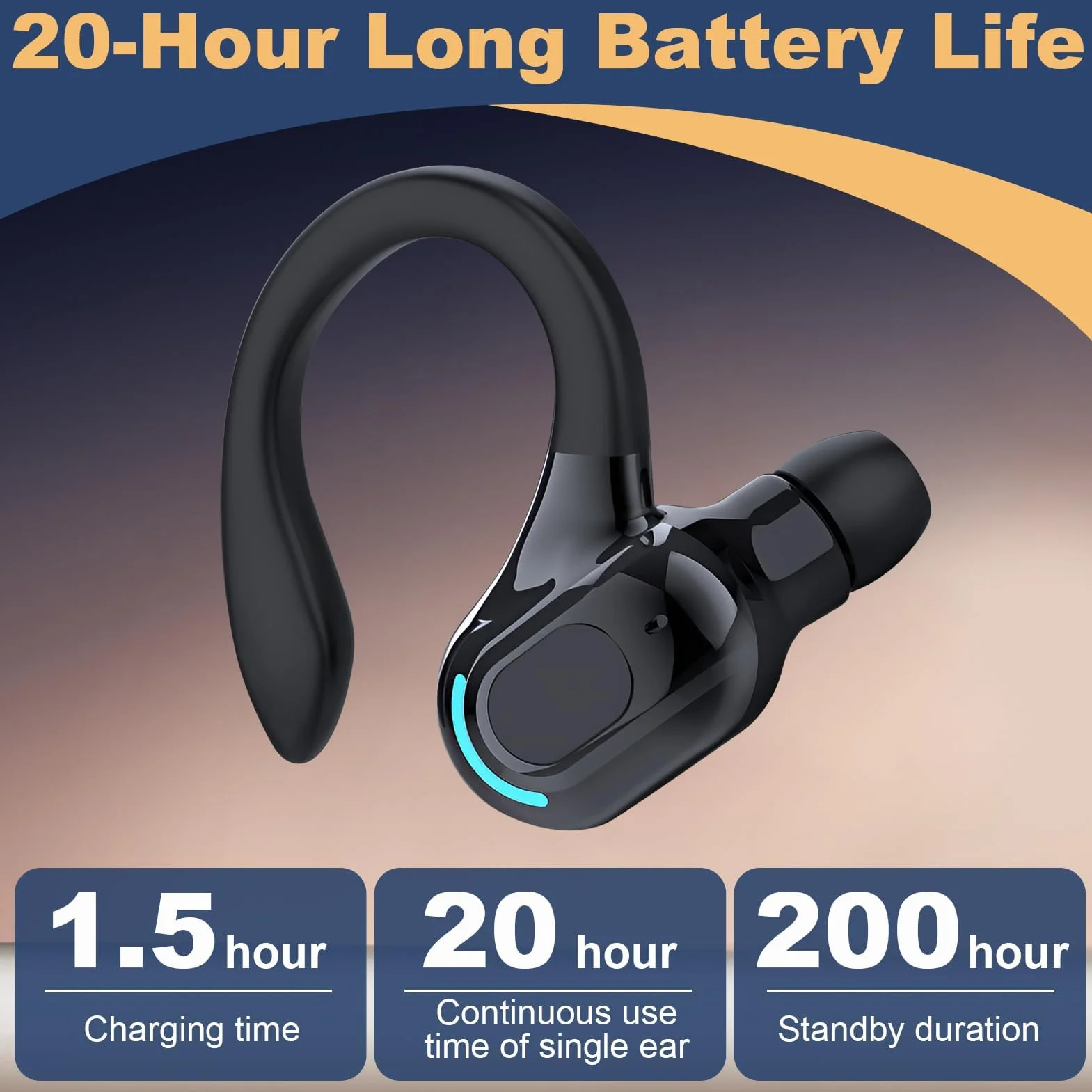 Auricolare Bluetooth V5.2 Singolo Senza Fili con Integrato Microfono Cuffie Mono Wireless Riduzione Rumore Sportivo Lungo Raggio HD Chiamata 20 Riproduzione per iPhone Android PC con Cavo di Ricarica