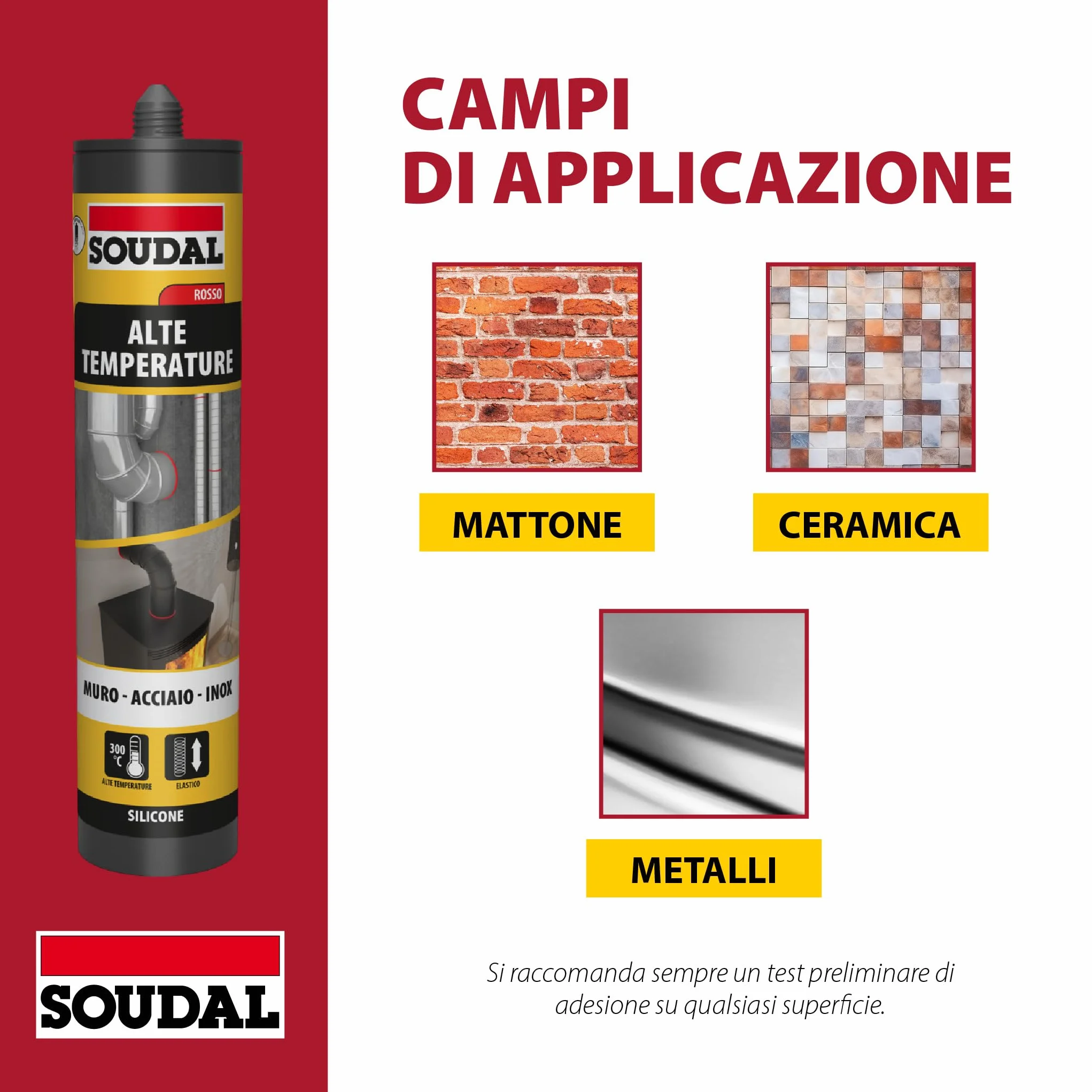 Soudal Silicone Alte Temperature 310ml Rosso Resistente a Oli e Carburanti
