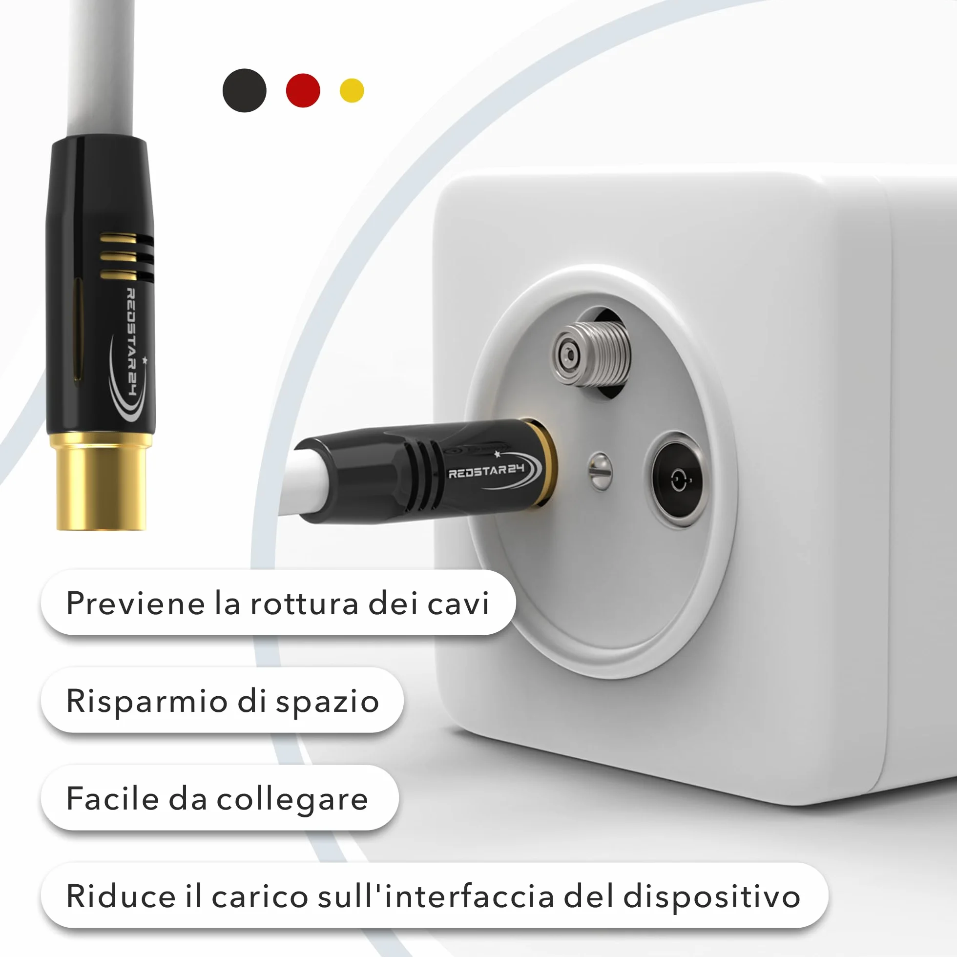 RedStar24 Cavo Antenna 1,5m Bianco - Maschio a Femmina IEC - Coassiale HDTV Premium per TV via Cavo | Compatibile Con TV, Radio, DVB-T/T2, DVB-C, DAB