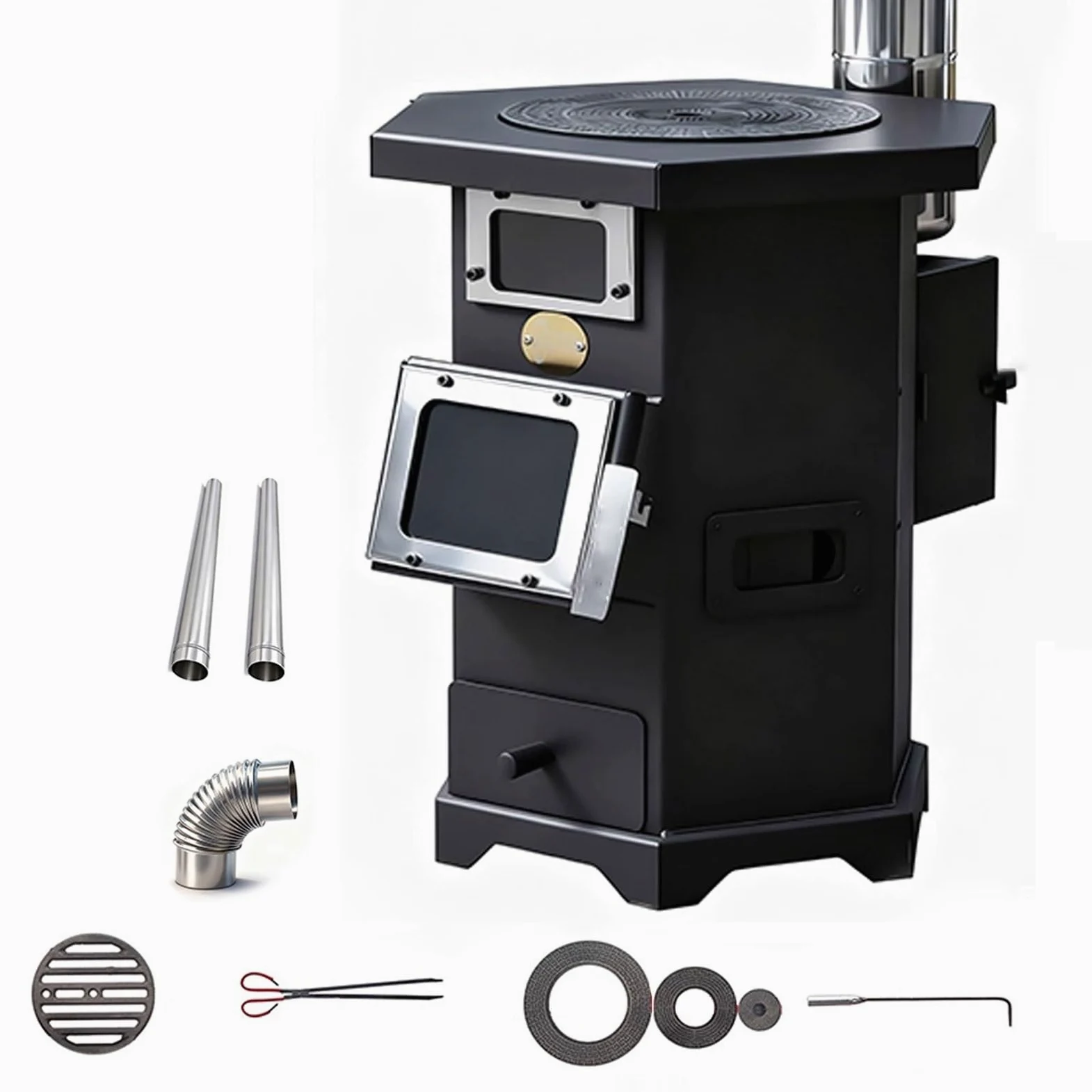 Stufa A Pellet Forno Da Campeggio Stufa A Legna Con Forno Include Canna Fumaria Da 200 Cm E Due Finestre Di Ispezione Design Completamente Saldato