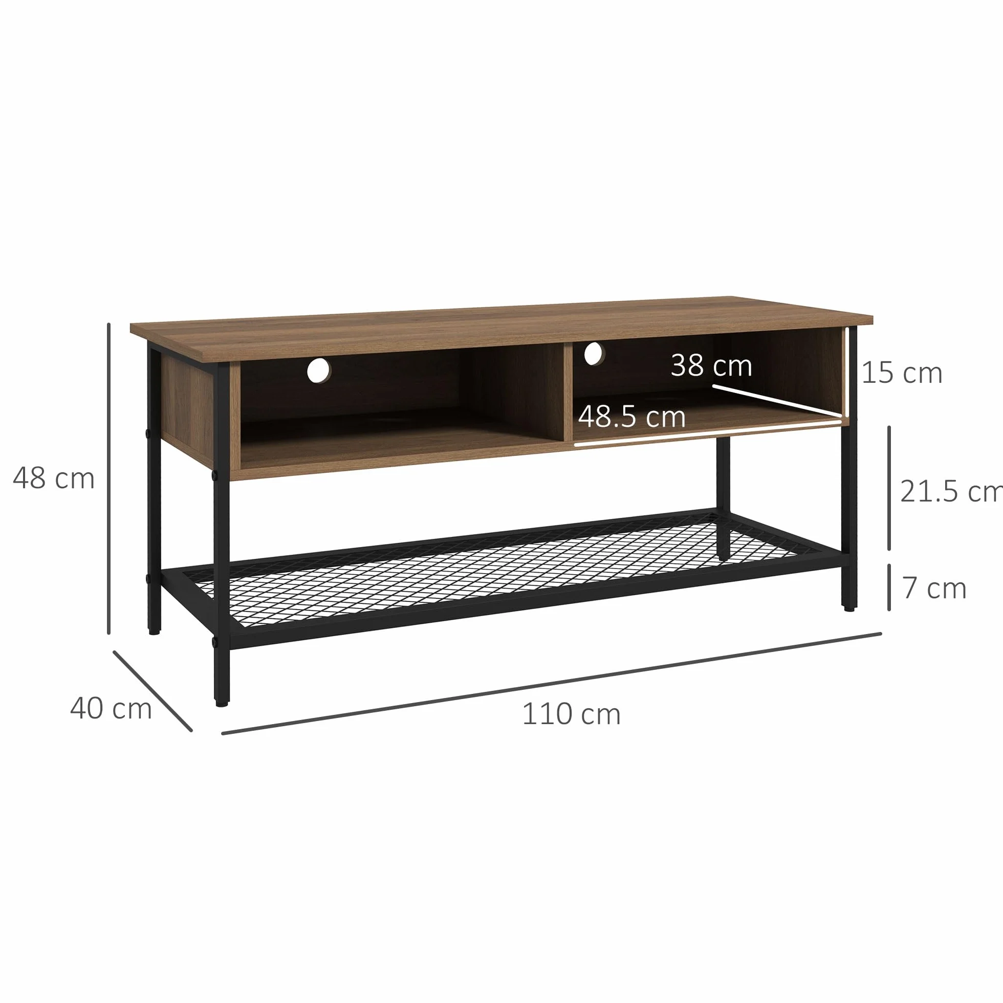 HOMCOM Mobile Porta TV fino 48" in Stile Industriale, Mobile Basso con Ripiani in Legno e Acciaio, 110x40x48cm, Marrone e Nero