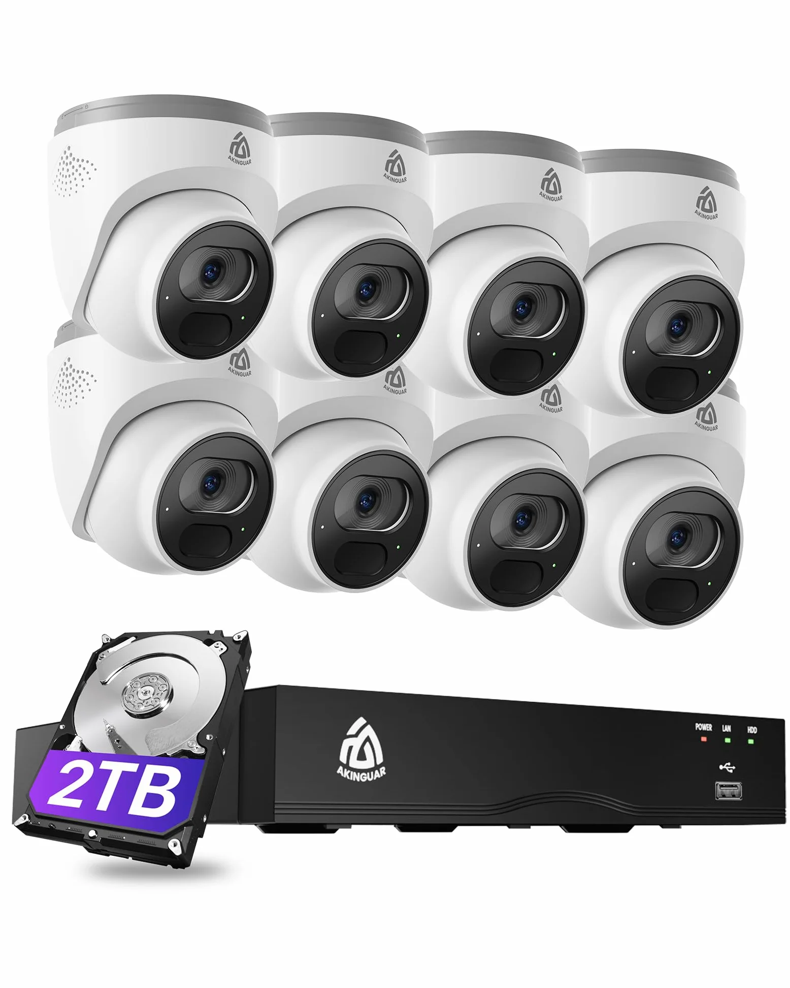 4K PoE Kit Videosorveglianza Esterno, 8CH NVR con 2TB HDD + 8x 8MP IP Telecamere, Rilevamento di Uomo/Veicolo, Audio Bidirezionale, Visione Notturna IR 30m, Registrazione 24/7, No Monthly Fee