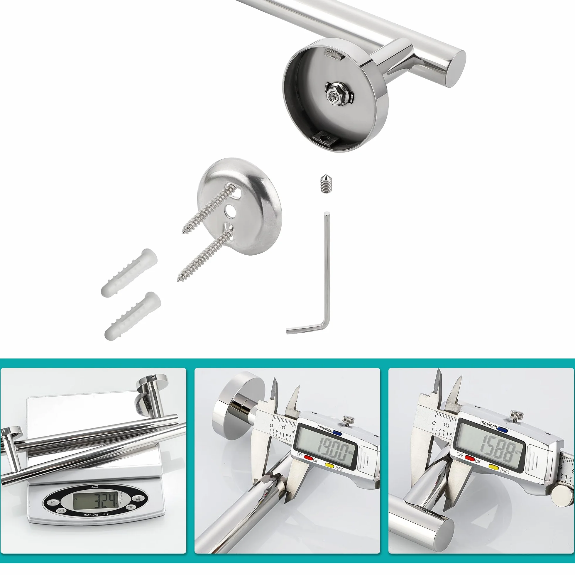 Portasciugamani Bagno 60 CM Cromo Lucido Acciaio Inossidabile SUS304