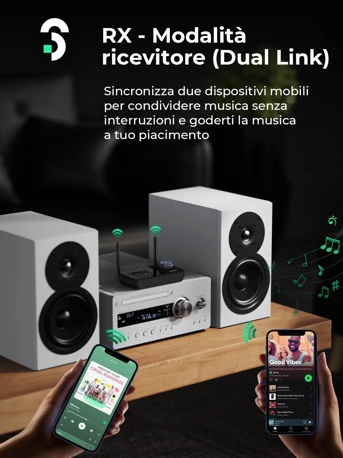 SOOMFON 3 in 1 Adattatore Audio Bluetooth 5.3, Trasmettitore/Ricevitore/Bypass Bluetooth 5.3 con doppia antenna & LCD Display 1.8 pollici, per TV, Cuffie, PC, HiFi, Casse, Aux/Ottico/RCA, Nero
