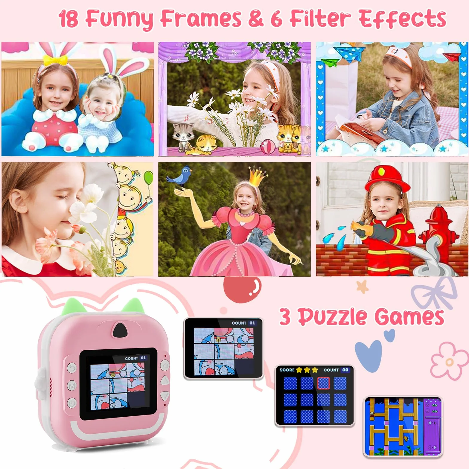 Macchina Fotografica Bambini Istantanea, Potuem 2.4 Pollici Digitale Fotocamera Bambini con 32GB Scheda TF, 6 Penne Colorate, 24MP/1080P Fotocamera Istantanea per Bambini, Regalo di Compleanno