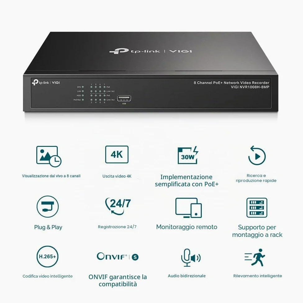 TP-Link Vigi Nvr1008H-8mp V1 - Nvr - 8 Canali