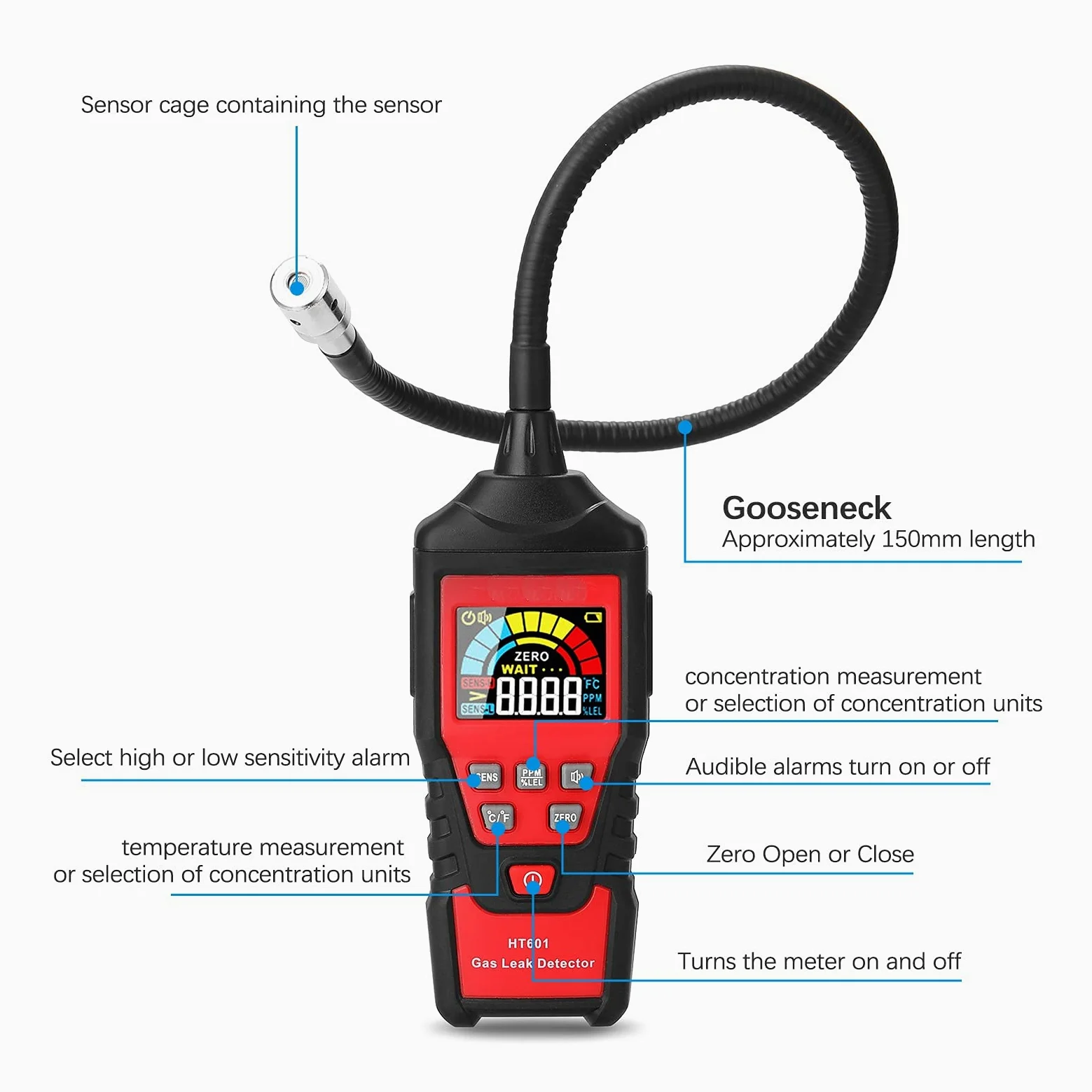 Misuratori della qualità dell'aria, Analizzatore di gas digitale rilevatore di perdite di gas PPM Tester naturale infiammabile e infiammabile del tester naturale e allarme luminoso HT601A HT601B 9999