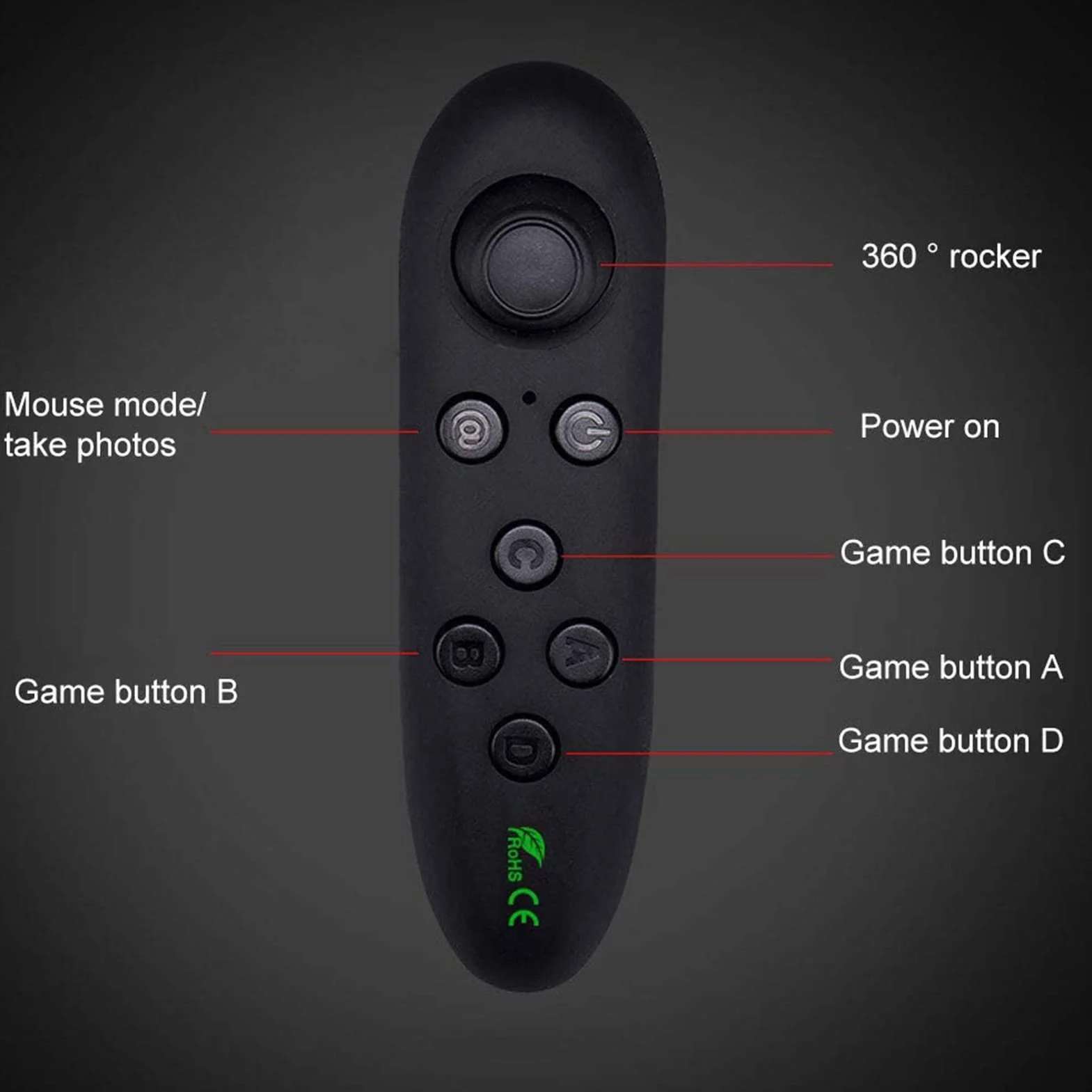 Generico Controller VR,Telecomando VR, Telecomando Wireless per Telefono Cellulare, Telecomando per Joystick con otturatore per Fotocamera Selfie per PC da Gioco, Tablet, Laptop, Smartphone