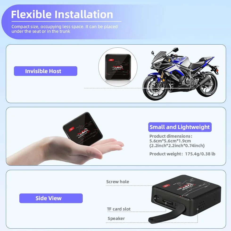 VSYSTO Moto Dash cam, 5G WiFi téléchargement vidéo haute vitesse, contrôleur de câble OLED, étanche starlight nuit vision HD 1080P avant et arrière caméra, affichage de la température