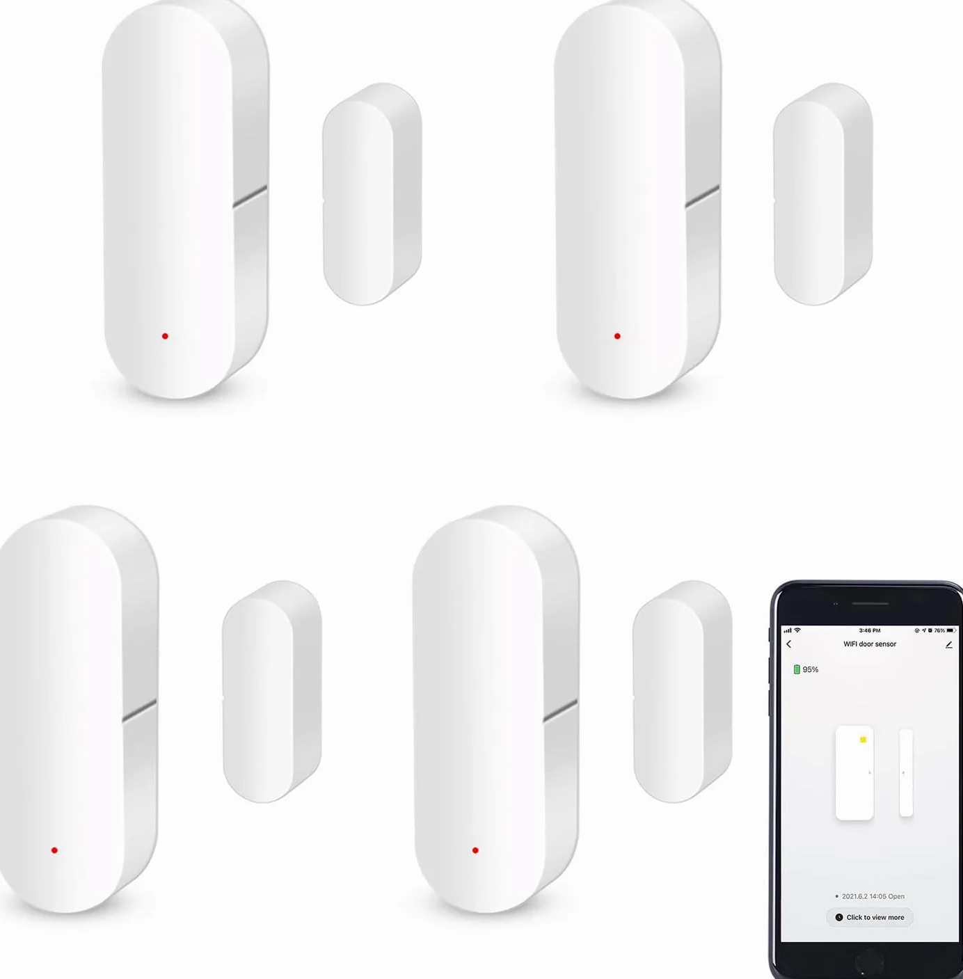 Sensore porta WiFi, sensore di contatto intelligente finestra, sensore di contatto wireless, allarme per porta finestra, compatibile con Alexa e Google Assistant, nessun hub necessario,4 Pack