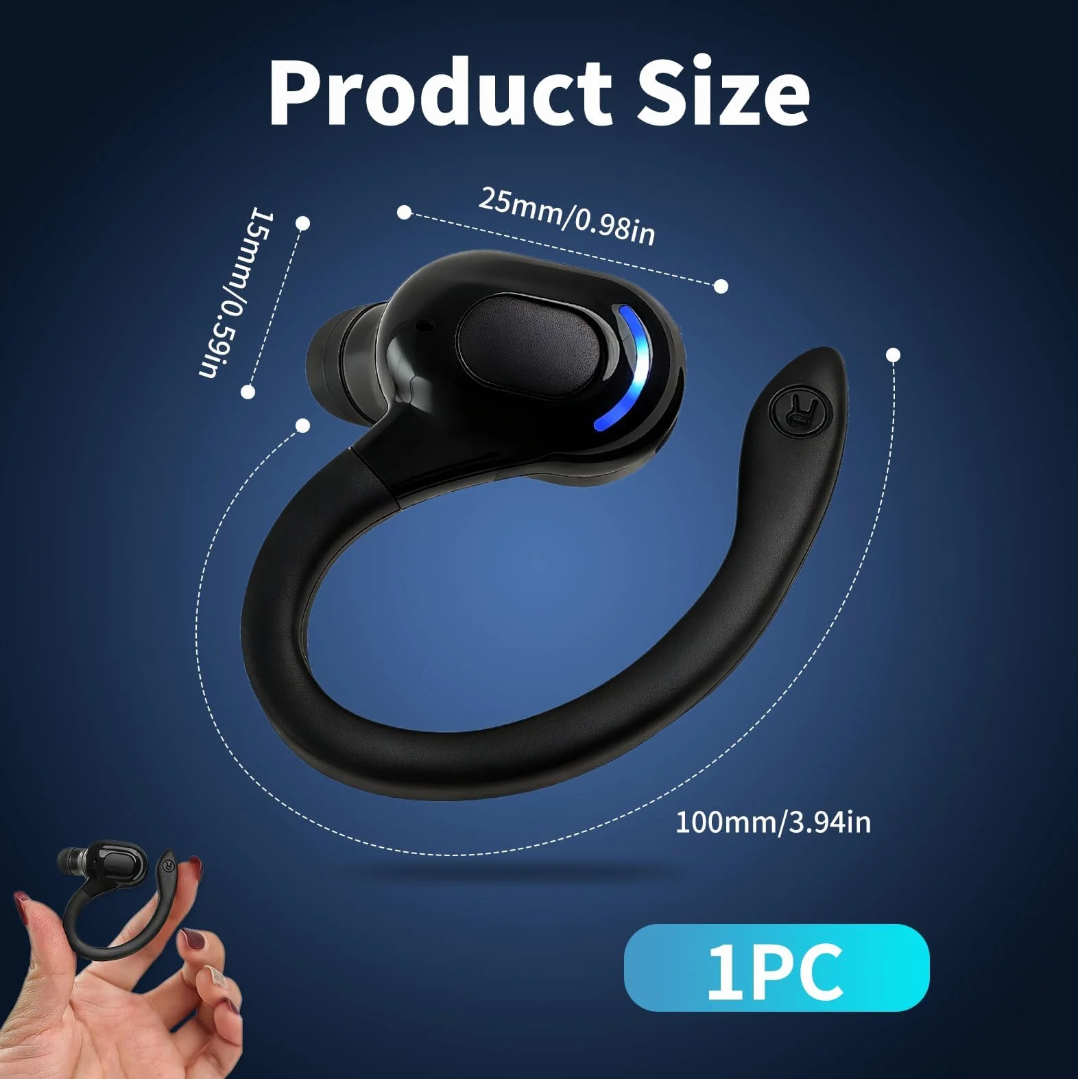 Auricolare Bluetooth Mono V5.2 Senza Fili con Microfono Integrato Gancio Anticaduta 360°, 20 Ore Autonomia Ricarica Rapida, Cancellazione Rumore, Auricolare Wireless Compatibile con iPhone Android PC