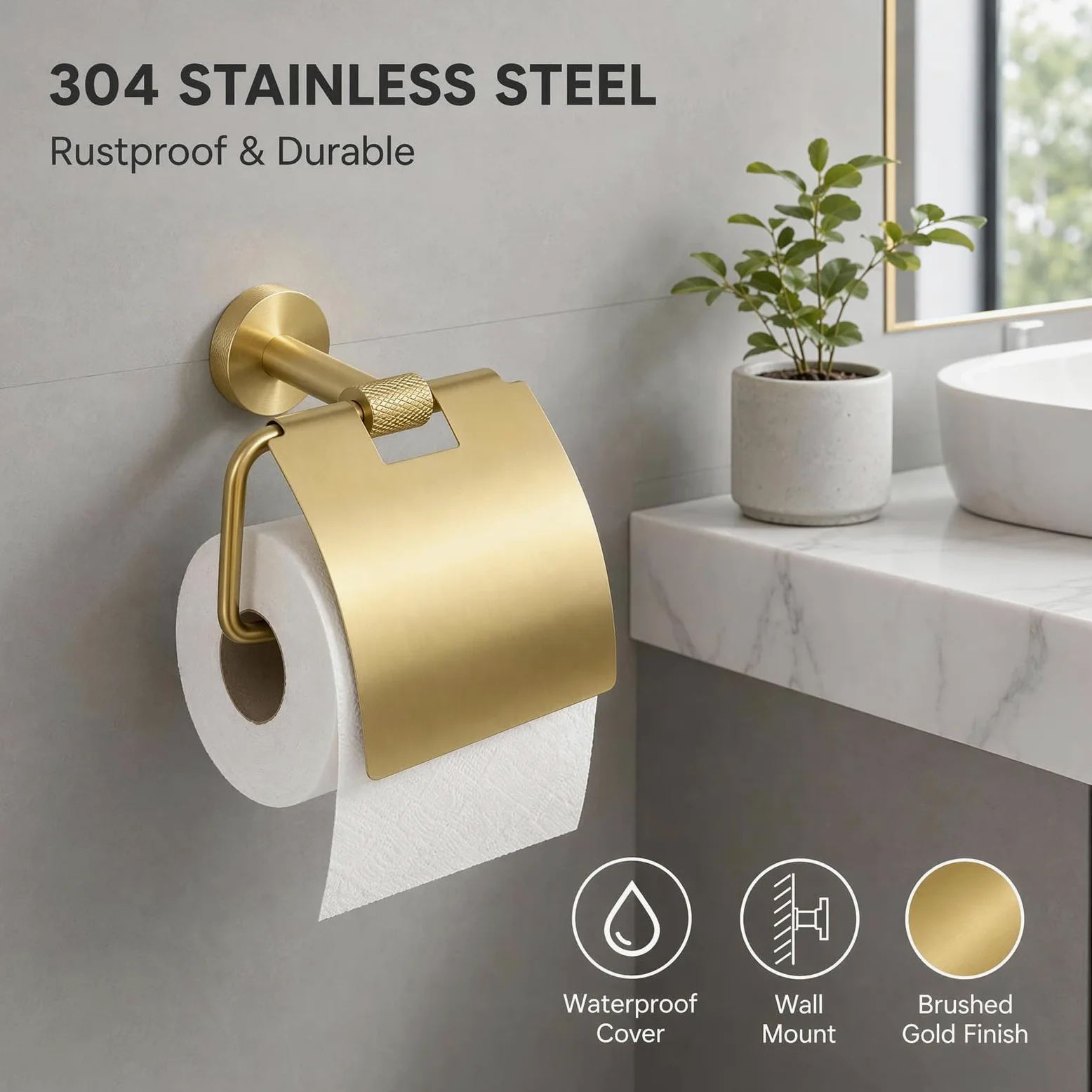 Portarotolo con Coperchio, Portarotolo da Parete | con design zigrinato, compatibile con mega rotoli per il bagno