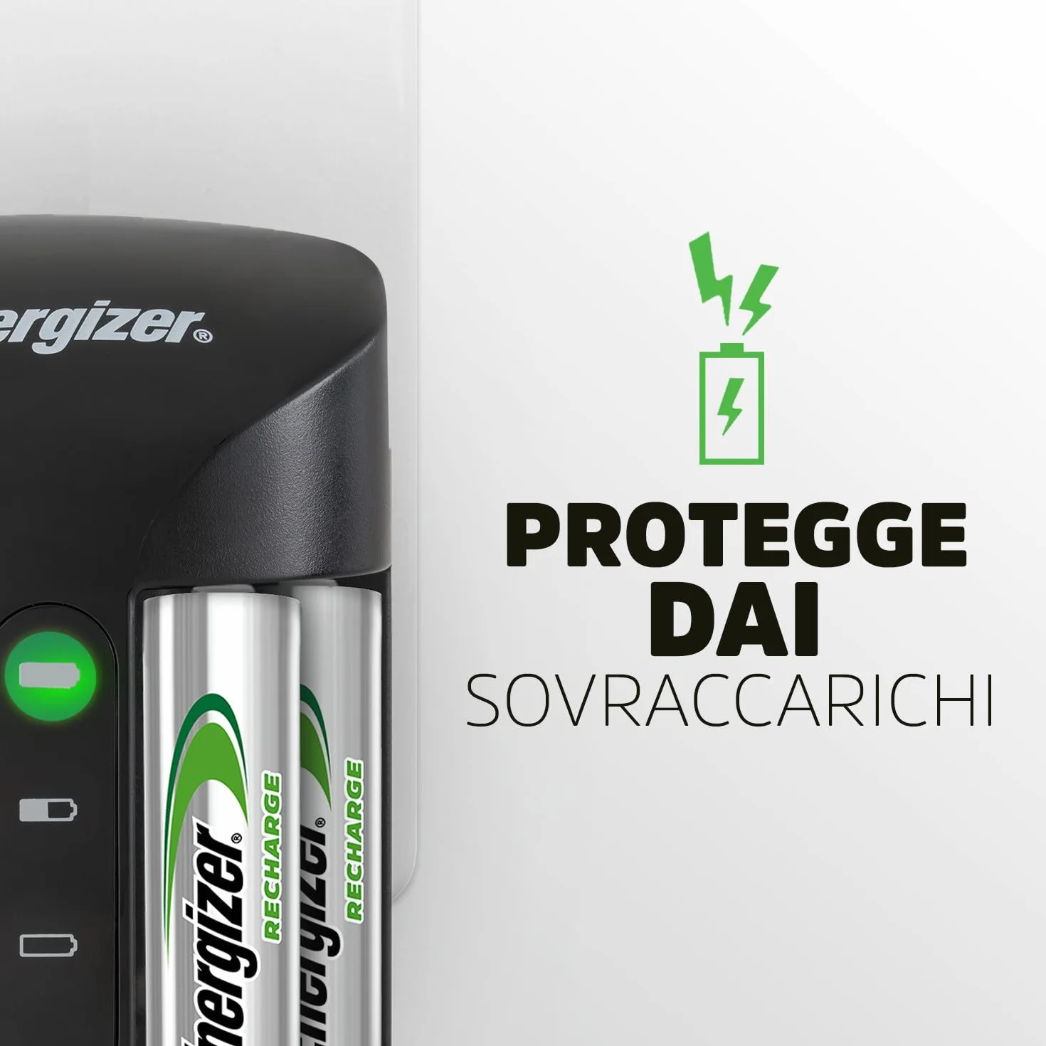 Energizer Pro - Carica Batterie Ricaricabili AA e AAA NiMH - Include 4 Pile AA 2000 mAh - la ricarica completa in 4 ore - funzioni di spegnimento di sicurezza automatico