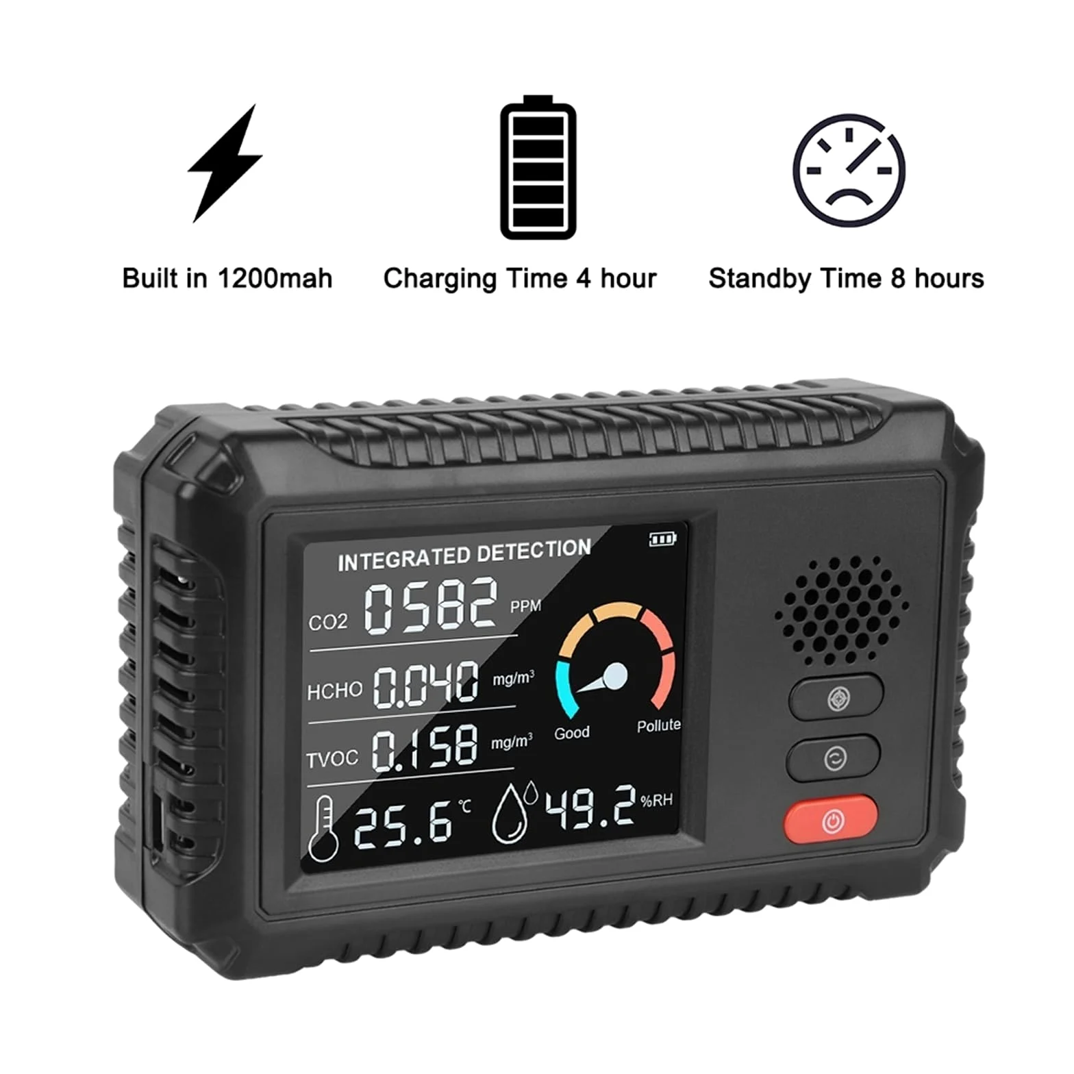 TVOC HCHO Rilevatore di gas CO2 Sensore anidride carbonica Tester dell'aria Monitor della qualità Analizzatore Home Office Outdoor Multifunzionale Per cucina e camper