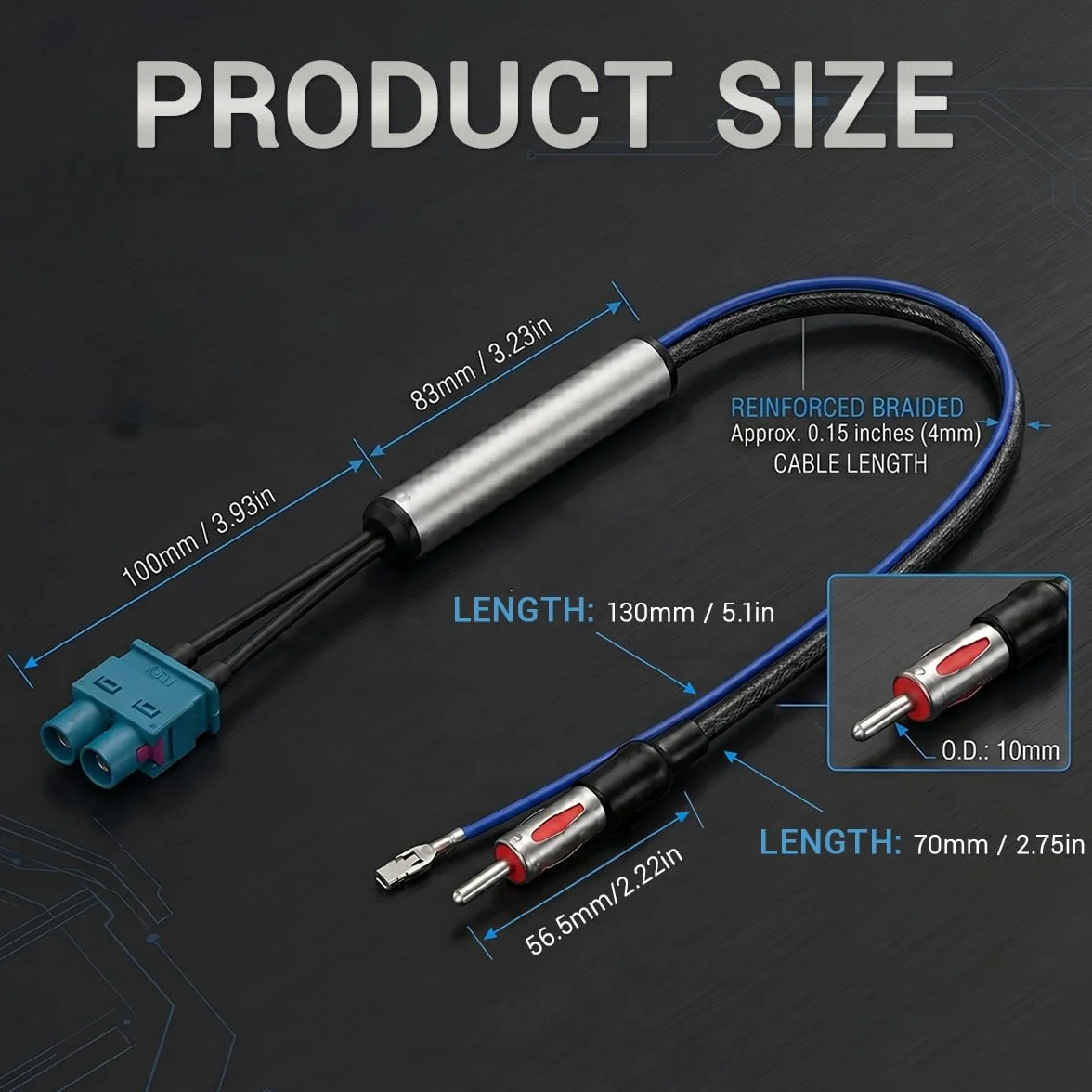 Migliore ricezione radio senza rumore: adattatore doppio Fakra a DIN con amplificatore di segnale per autoradio, alimentazione phantom da 12 V, compatibile con VW, Audi, BMW, Skoda, 30 cm