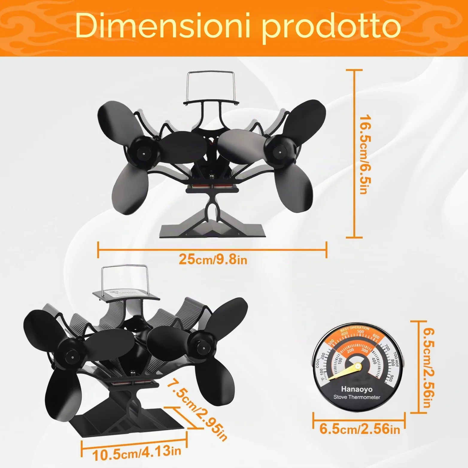 Hanaoyo Ventola per stufa, ventilatore a legna con due motori, doppia ventola per camino alimentata a calore, circolazione del calore silenziosa ed efficiente, ventola per stufa a legna per