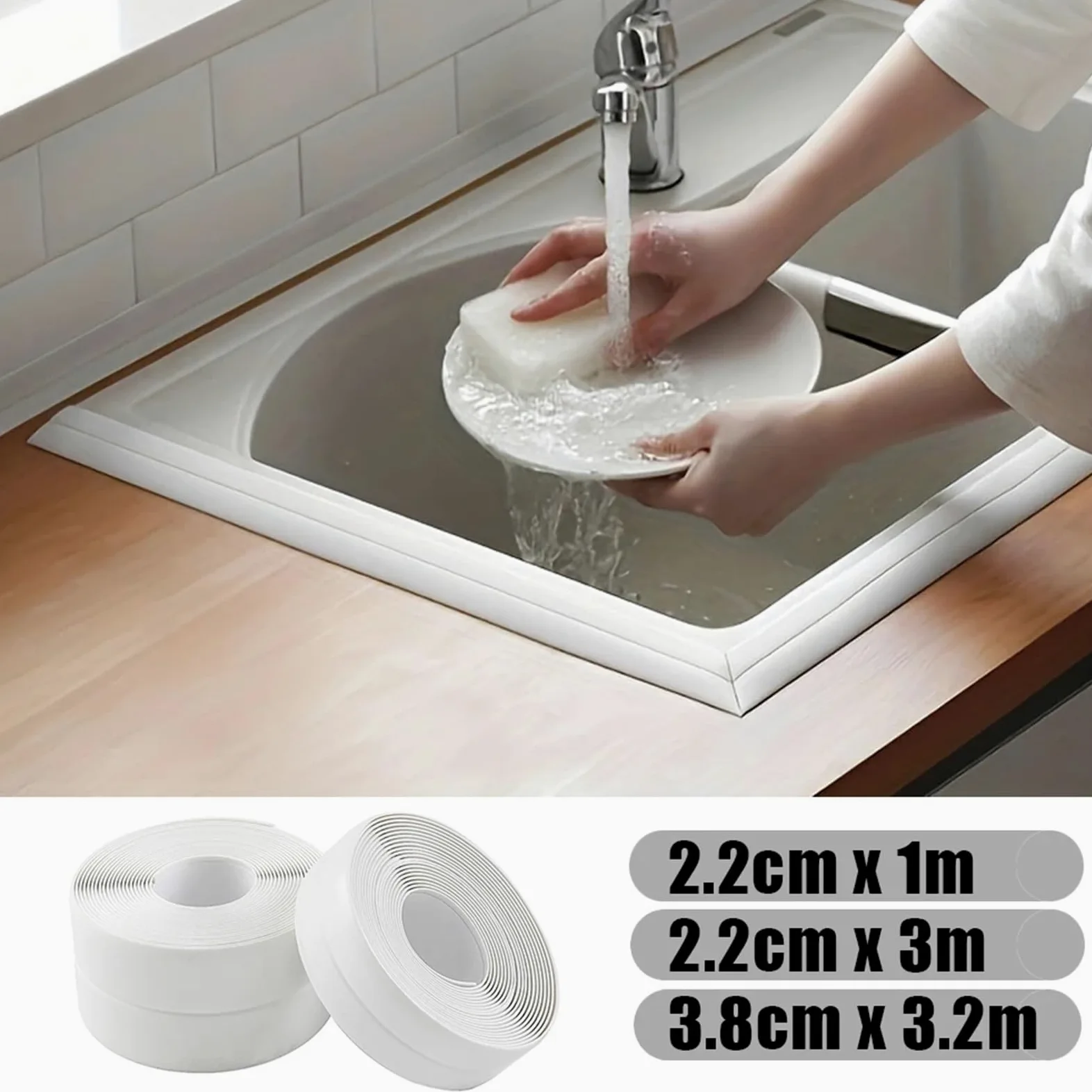 Nastro sigillante, Adesivo for Colla da Parete for Bagno Autoadesivo in PVC Resistente all'olio 3 Rotoli(3.2m,2.2cm)