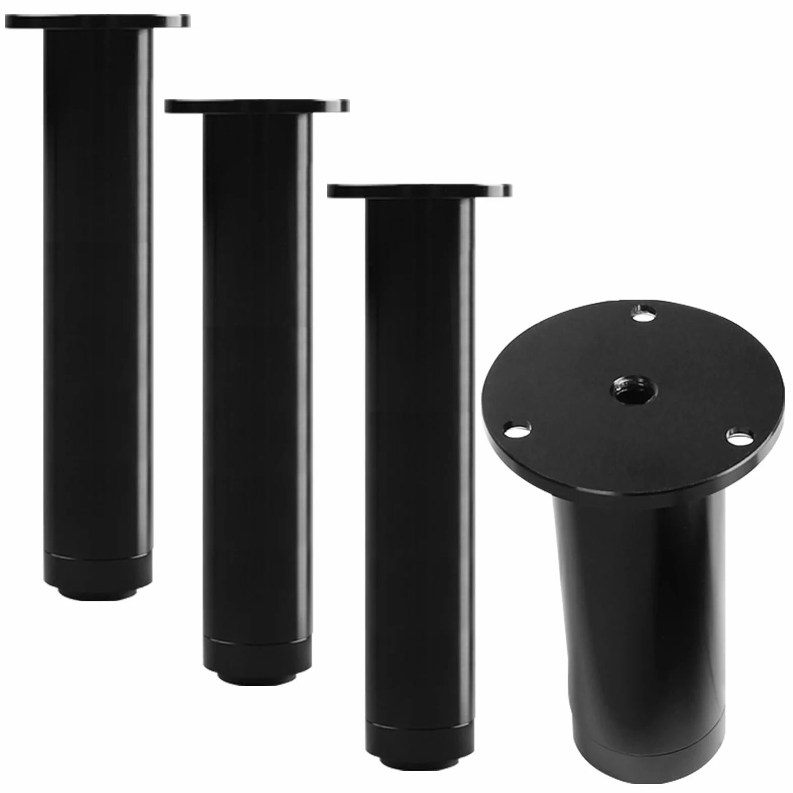 Gambe per mobili Rotonde Regolabili, Lega di Alluminio, Finitura Spazzolata, Altezza 8-30 cm, Set da 4 per tavolino/consolle, Viti Incluse, Supporto Robusto, Design Moderno