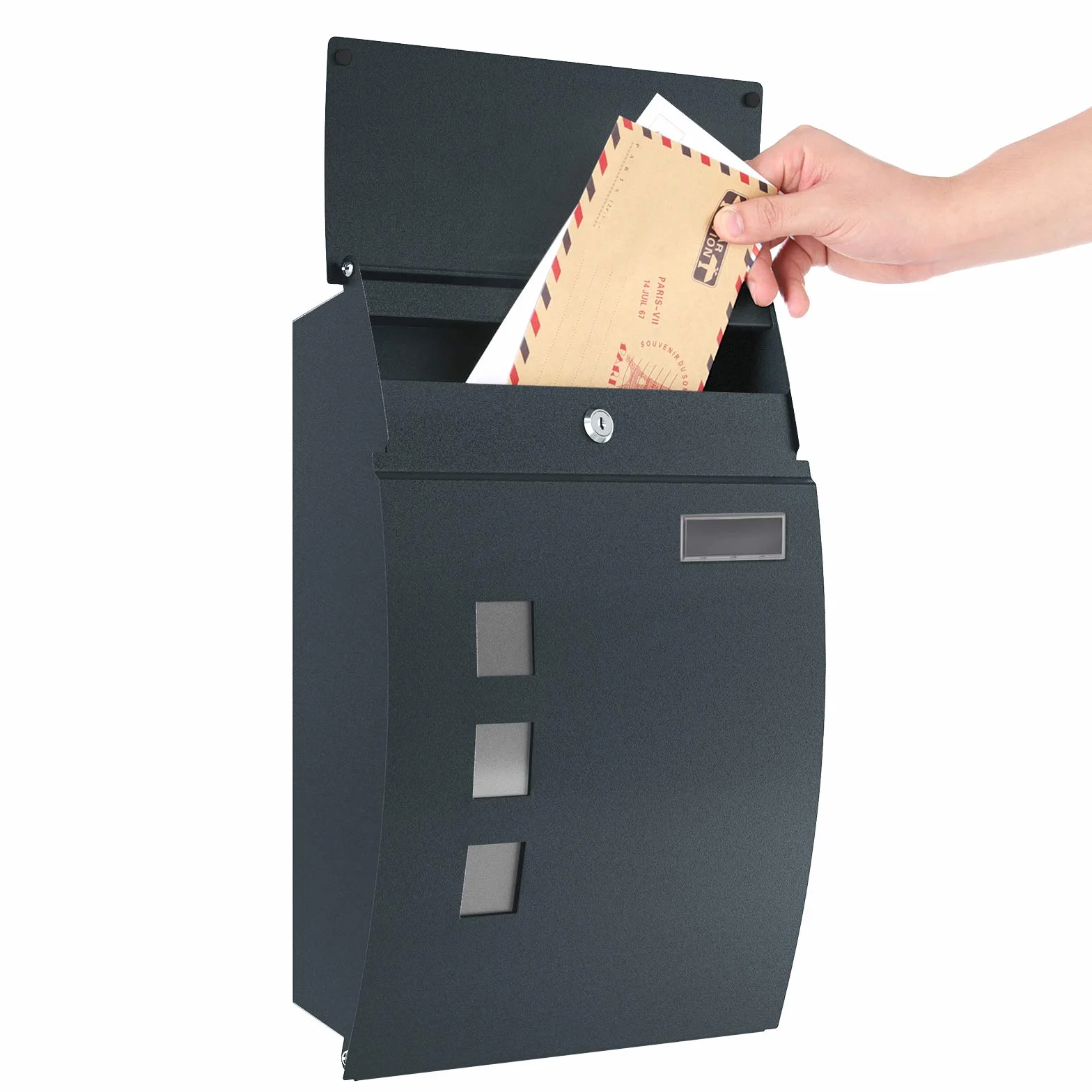 SONGMICS Cassetta postale da parete grigio antracite con finestre slot per nome 2 chiavi GMB030G02
