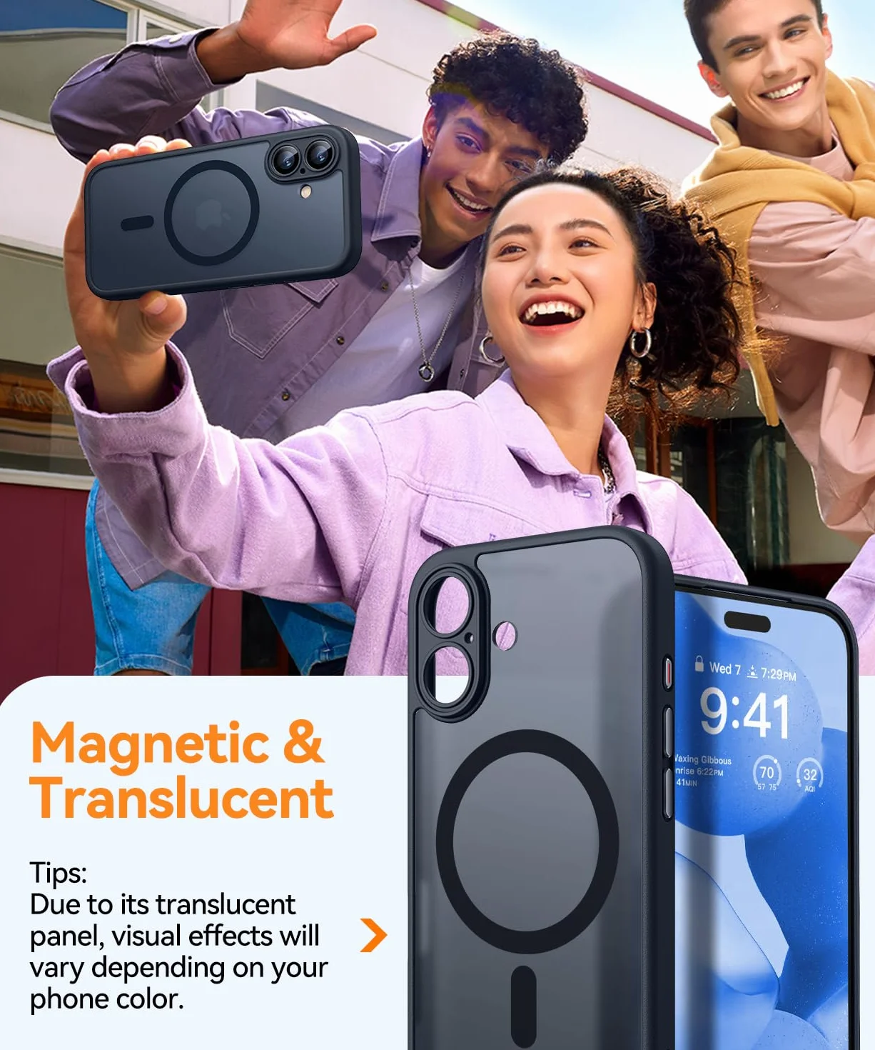 CANSHN Cover Magnetica per iPhone 17(6,3 Pollici), Compatibile con MagSafe, [Protezione Completa Della Fotocamera], Custodia Traslucida Opaca Protettiva Sottile Antiurto,Nero