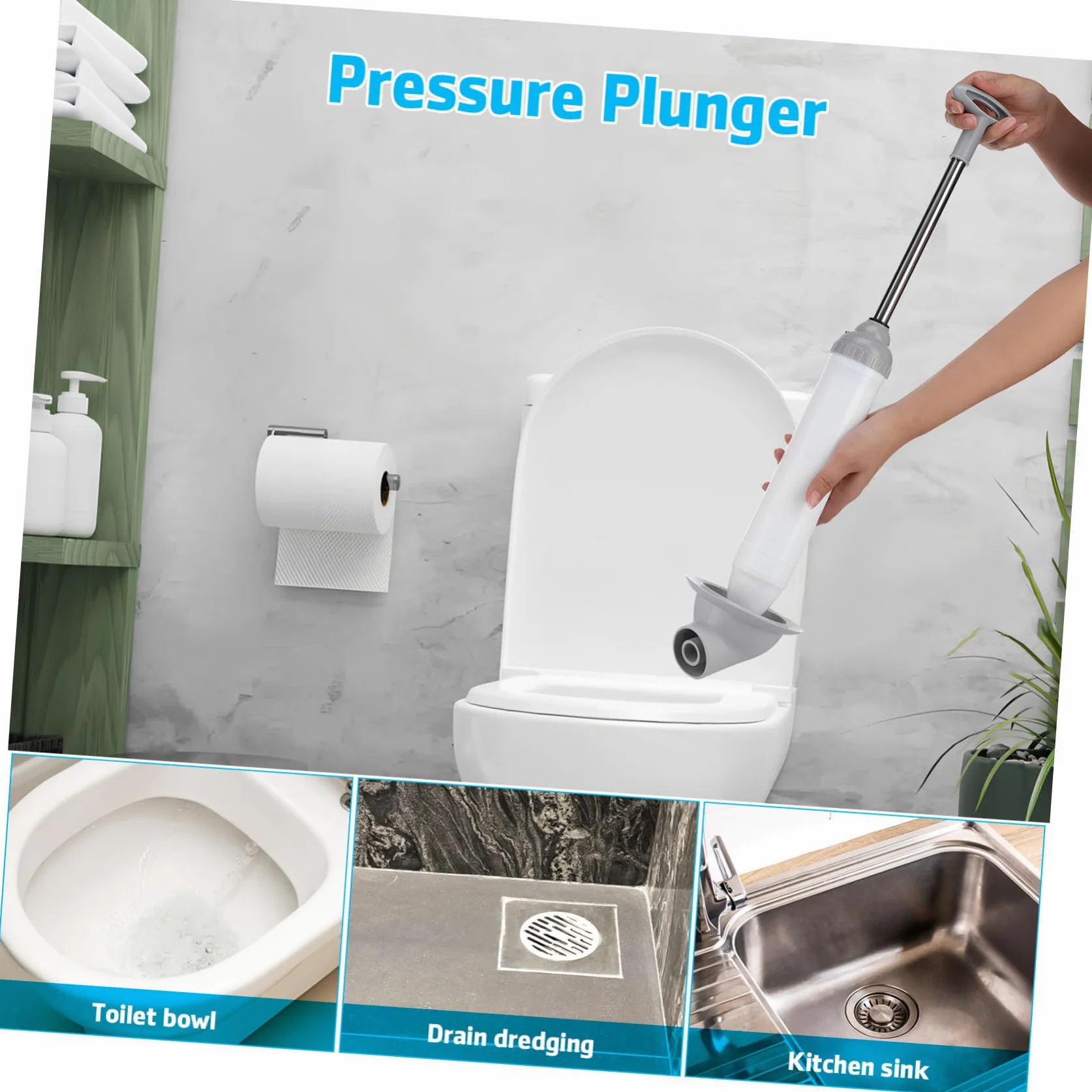 SHINEOFI Sturalavandini per WC a Pressione, Sblocco Rapido per Scarichi e Lavandini, Testa Curva, Struttura Robusta in Acciaio Inox e Pp, Bagno e Cucina