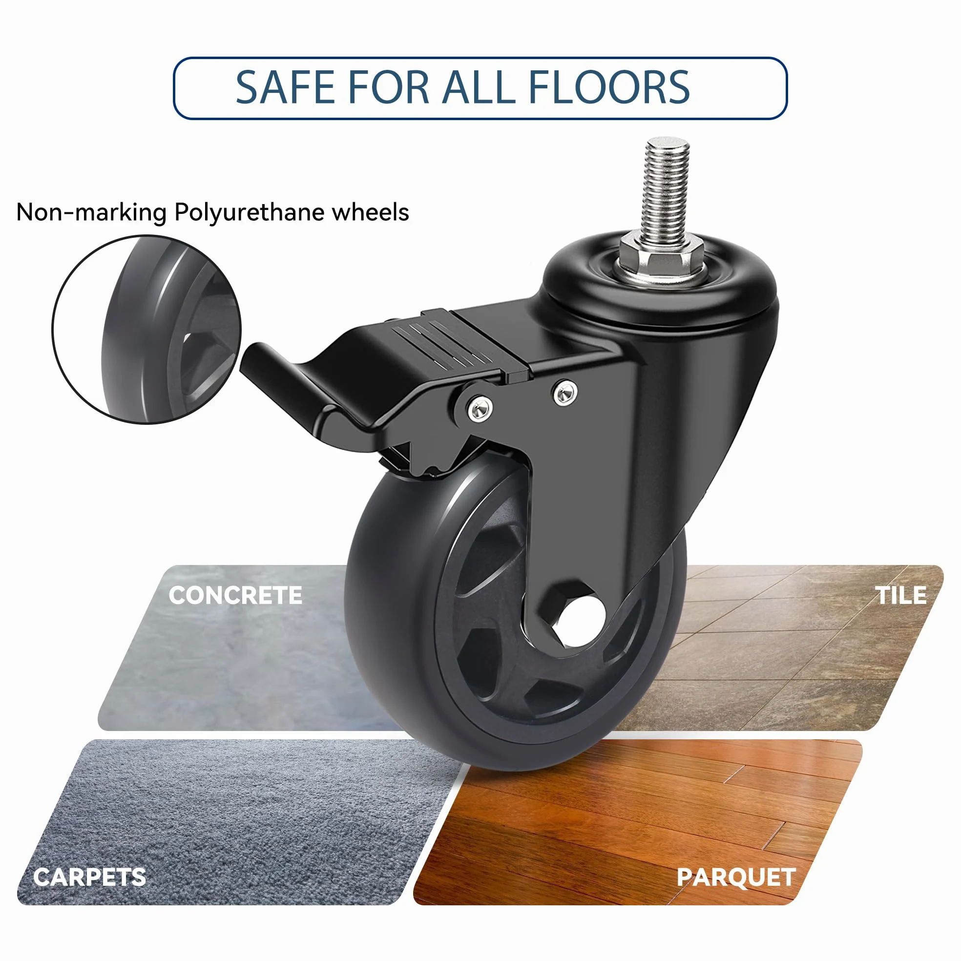 per carichi Pesanti Ruota con Freno, 100MM Mobili Ruote con M10 X 30mm Vite Perno, PU Ruote Ruote per Carrello con Bullone, 4 Filettato Ruote girevoli 360° Rotazione su a 550KG