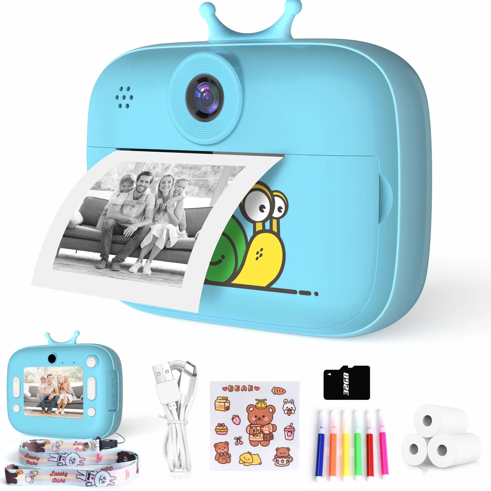 Macchina Fotocamera Istantanea per Bambini, Nauotk 2,4 Pollici Fotocamera Digitale con 32GB TF Scheda, Carta Fotografica per Stampa e Penne Colorate per DIY, Regalo di Natale per Bambini 3-14 anni