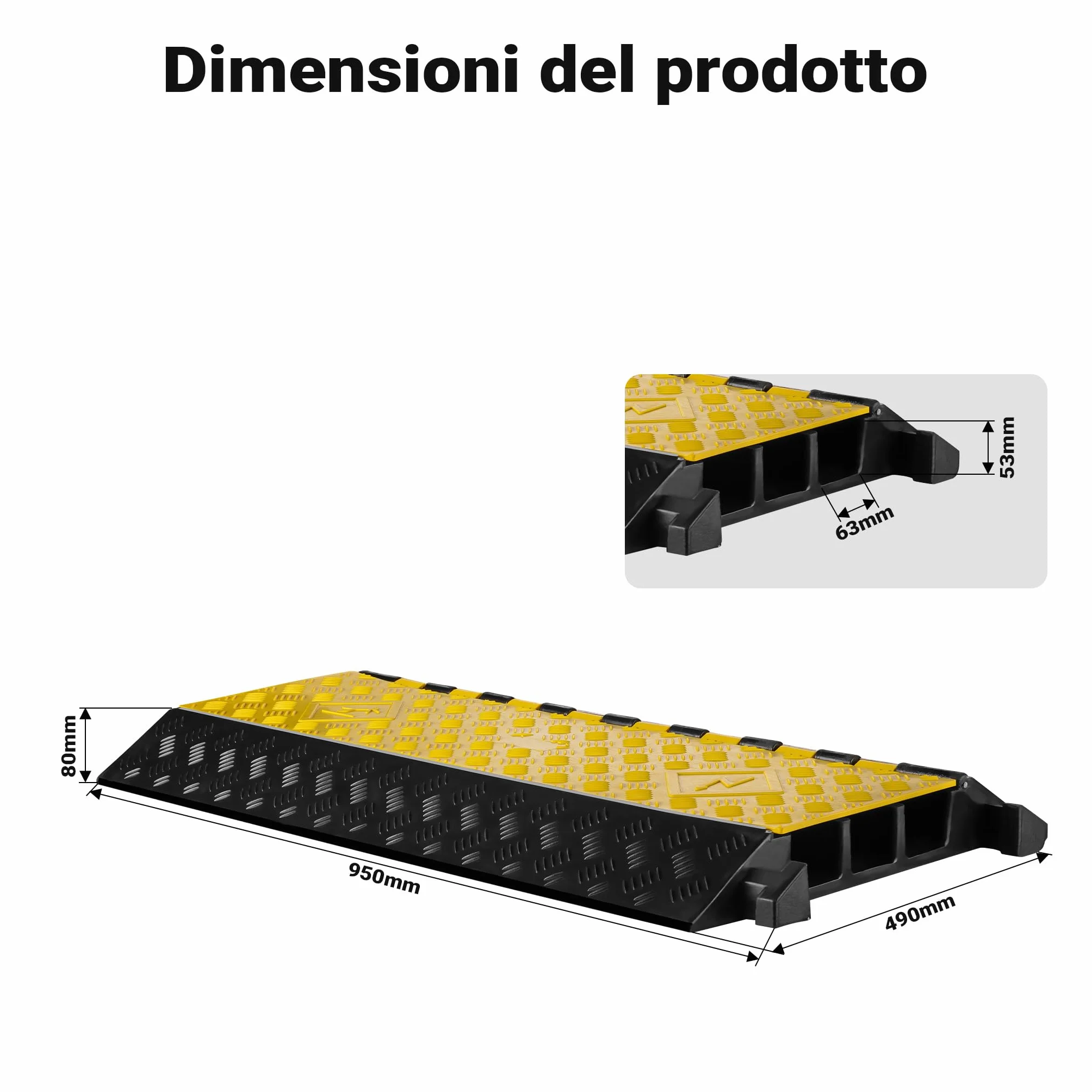 Wiltec Canalina passacavi carrabile 930x490x80mm 3 canali max 30 t Pedana copricavo