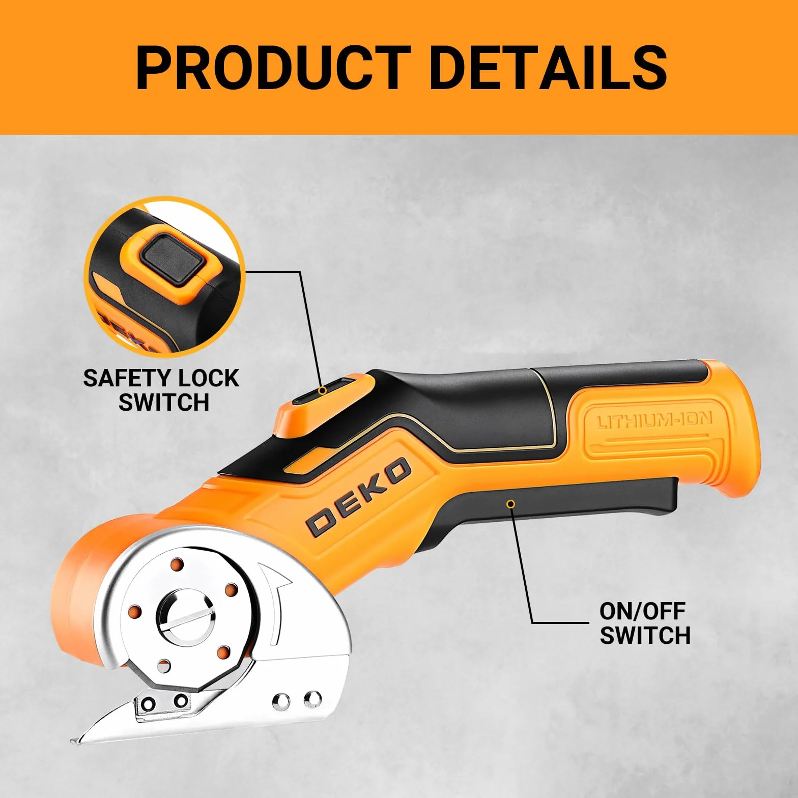 DEKOPRO 3.7V Taglierina Elettrica Cordless Multifunzione Cesoie per Cartone Tessuti Pelle Tappeti Plastica Giallo