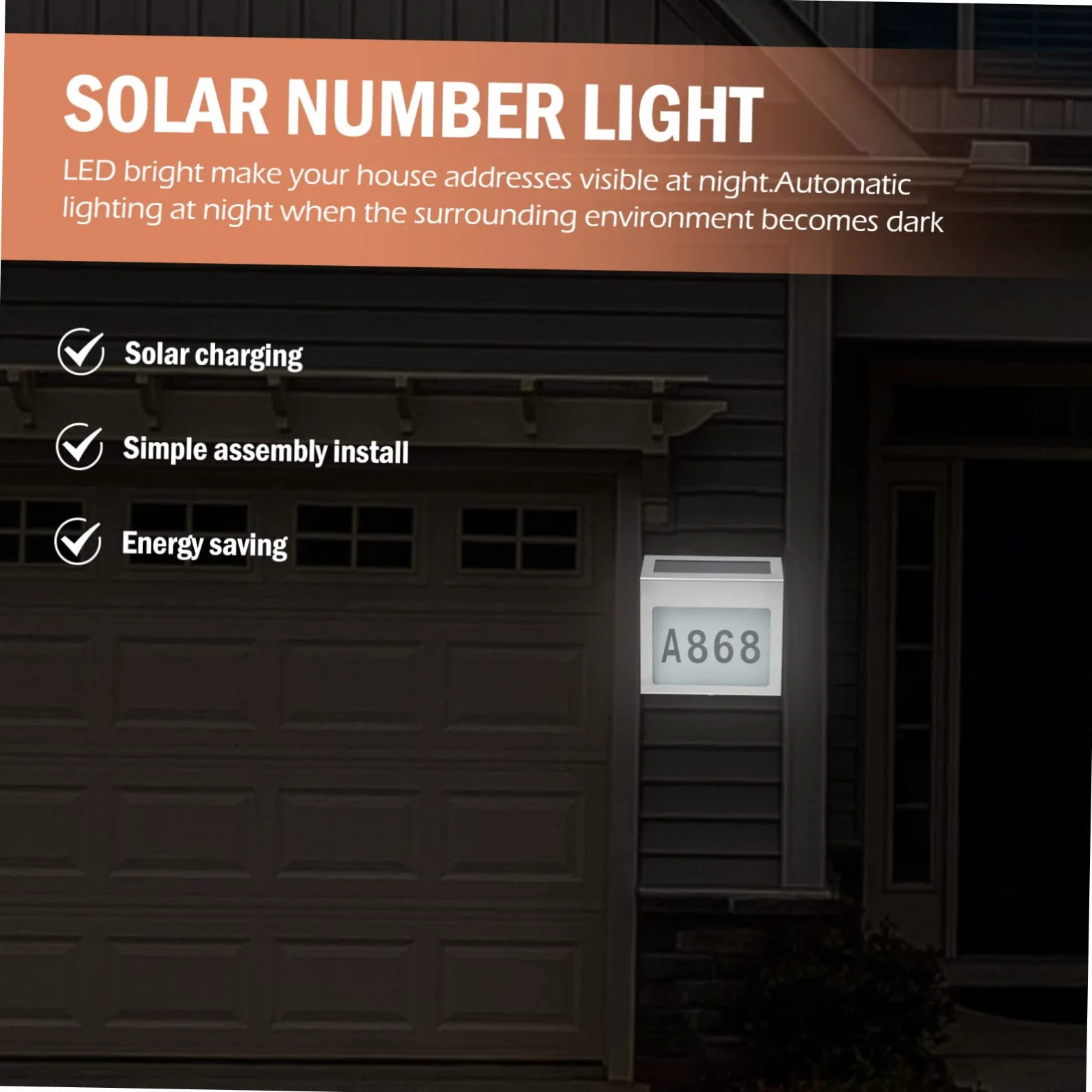 Housoutil Lampada a Energia Solare Per Numero Civico Luce a Led Per Targa Porta Realizzata Con Materiali Durevoli e Resistente Alle Intemperie