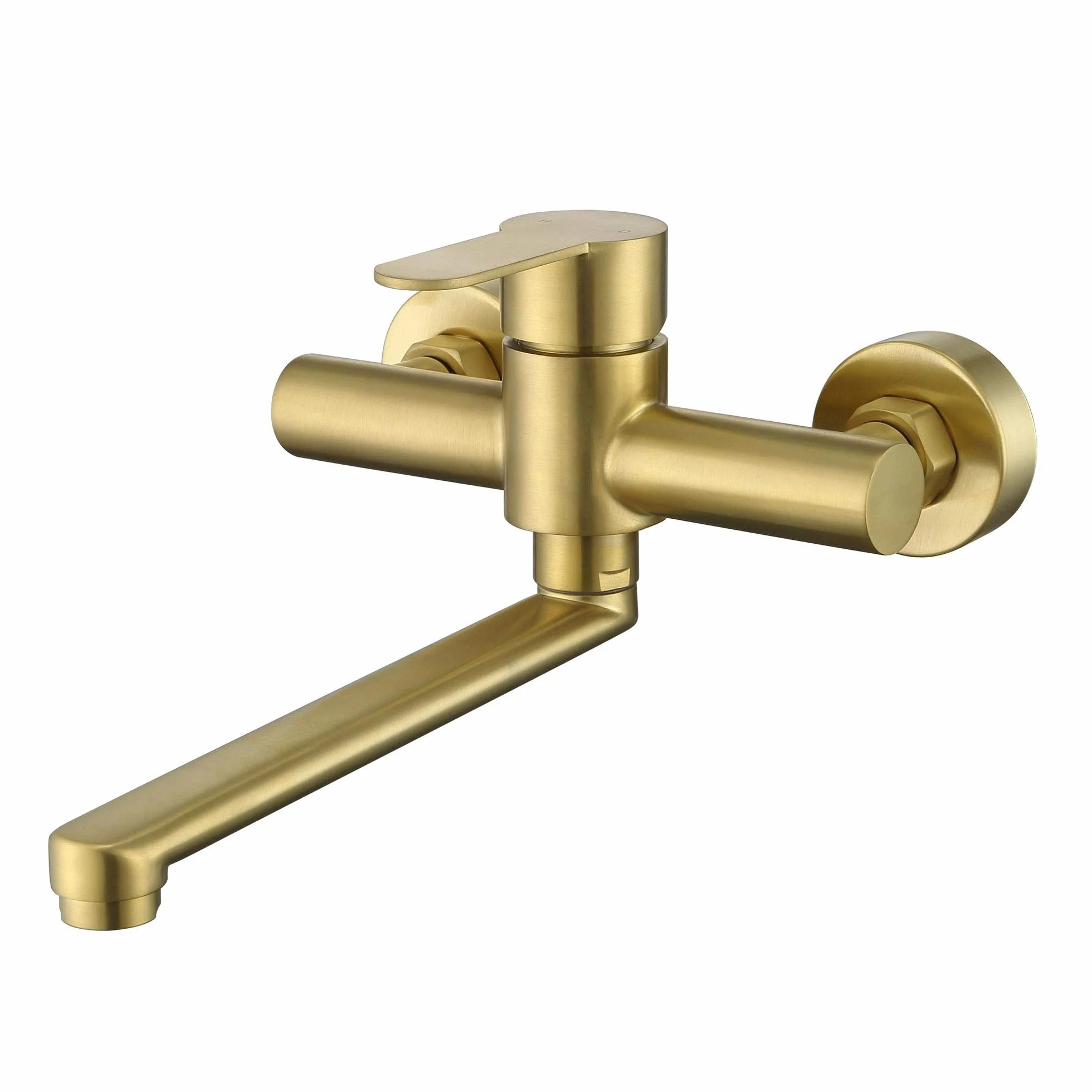 HomeLava Rubinetto oro spazzolato, Rubinetto cucina a muro, Miscelatore monocomando girevole a 360°， Acciaio inossidabile 304, Tubo rotante 23cm