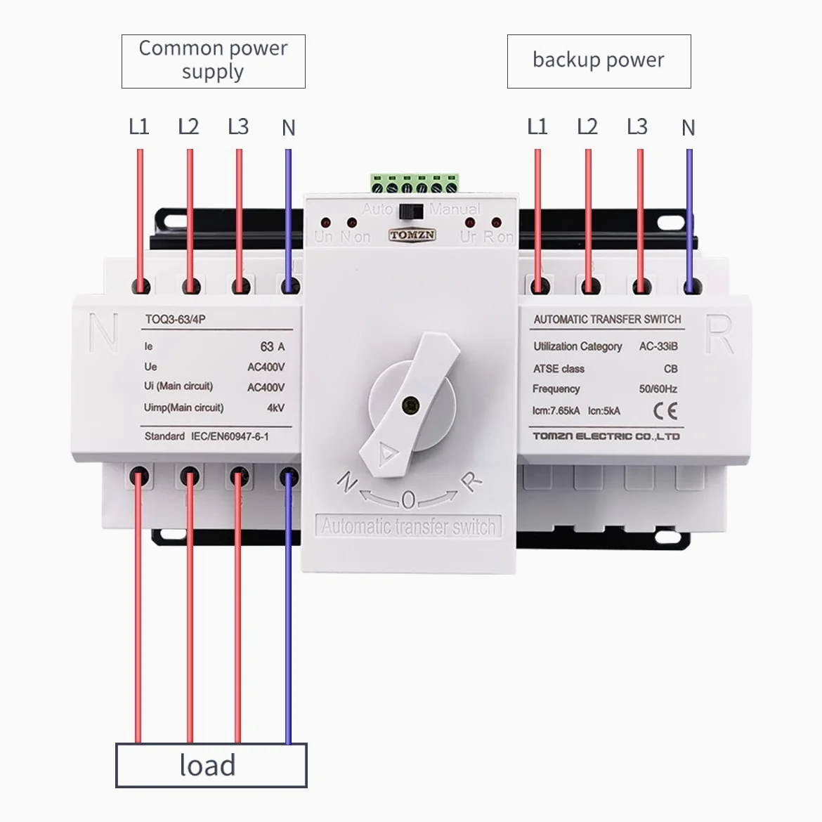 Interruttore Magnetotermico Differenziale 4P 63A 380V MCB Tipo Dual Power Switch di trasferimento automatico ATS(2 input 1 output)