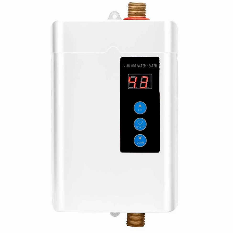 Focket Riscaldatore di Acqua Istantaneo, Mini Display LCD Touch-Screen Scaldabagno Elettrico Senza Serbatoio Riscaldatore di Acqua Calda per Uso Domestico con Funzione di Memoria(Bianco EU 4000W)