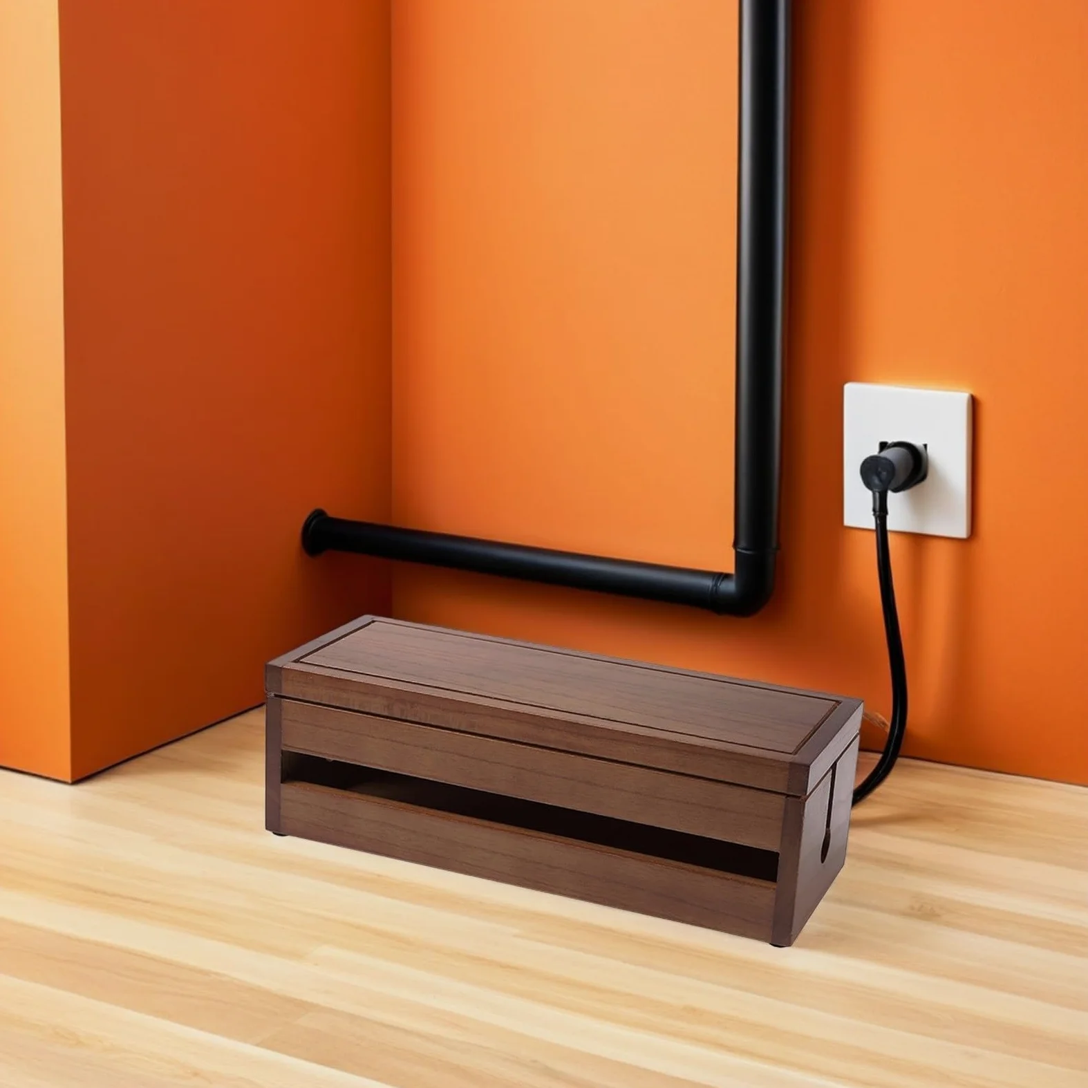 Scatola in Legno di Paulownia Color Caffè per Gestione Cavi Design Multi-funzionale e Dissipazione del Calore per Casa e Ufficio