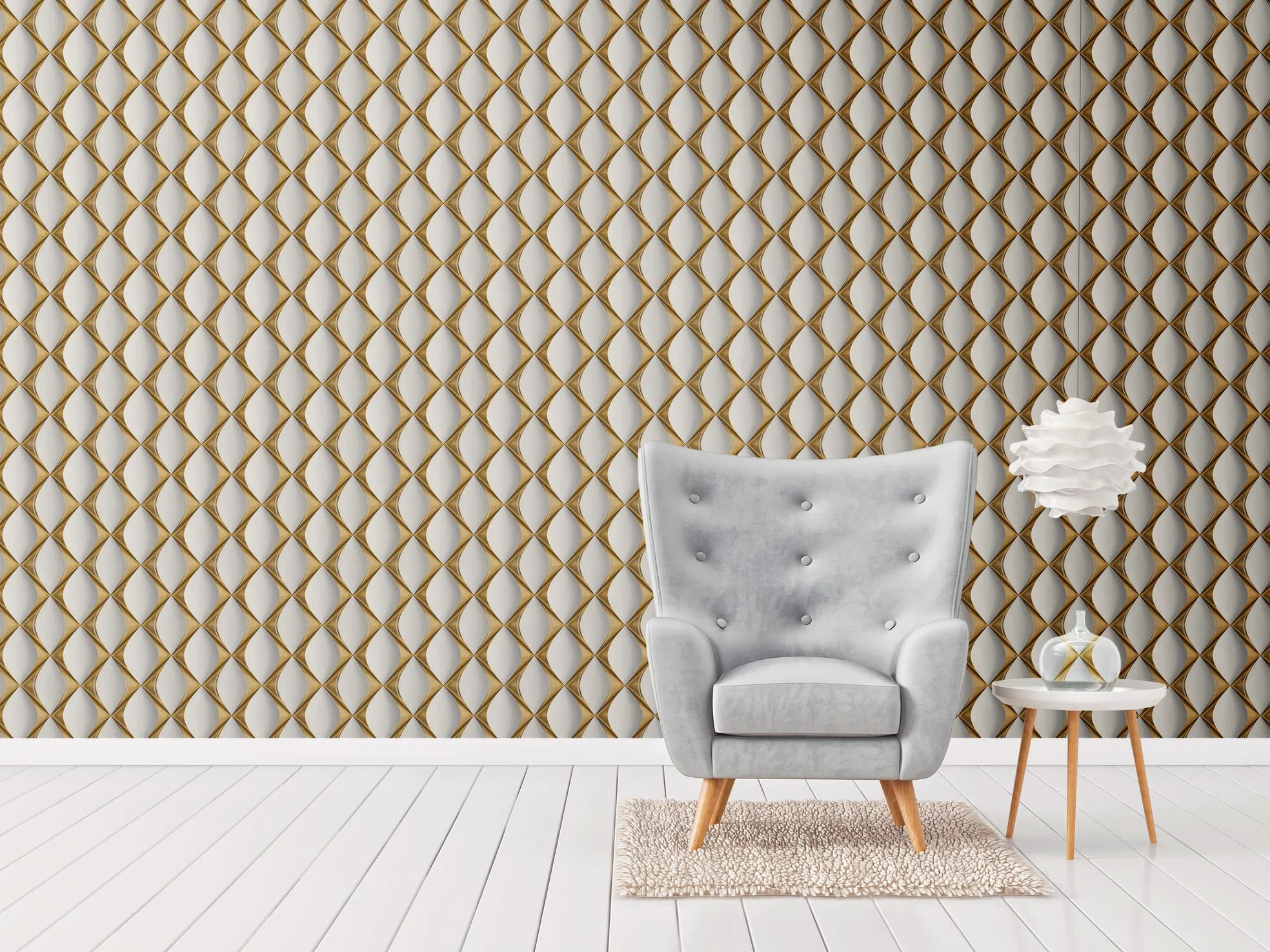 Livingwalls Carta da parati non tessuto - Geometrica in Oro, Bianco e Grigio - per varie stanze - in 10,05 m x 0,53 m