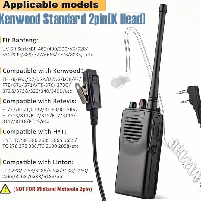 TECHZOCO Auricolare microfono PTT per trasmettitore Walkie, auricolare a forma di G, 2 pin, compatibile con Kenwood Baofeng UV-5R 888S BF-F8HP UV-82 Quansheng UV-K5 Retevis TYT Security Two Way Radio,