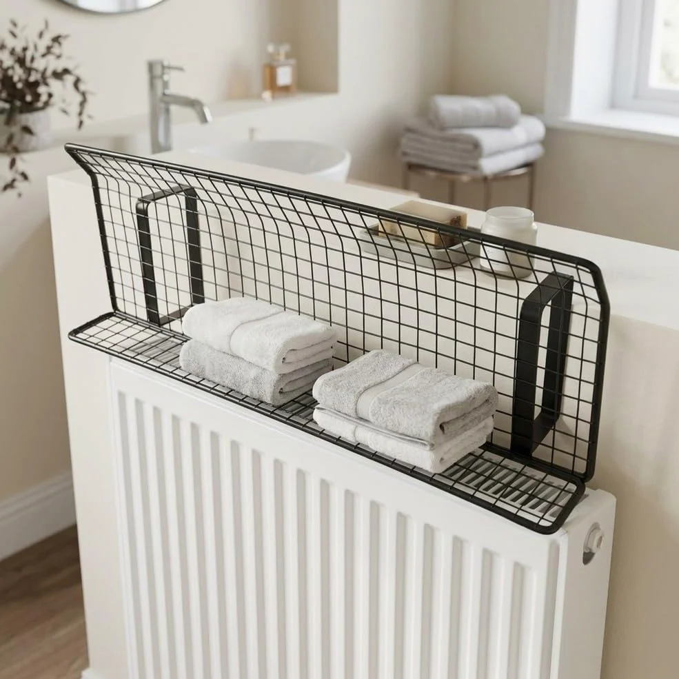 Mensola per termosifone, 40 cm, in metallo, per asciugamani e vestiti, salvaspazio, con struttura aperta, per bagno e cucina