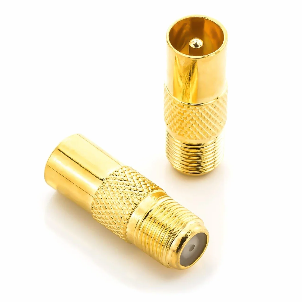 deleyCON Antenna SAT Adattatore Cavo Coassiale per TV Plug Adapter - F Femmina a IEC Connettore Accoppiatore Maschio Cavo Coassiale 2 Pezzi Placcato Oro