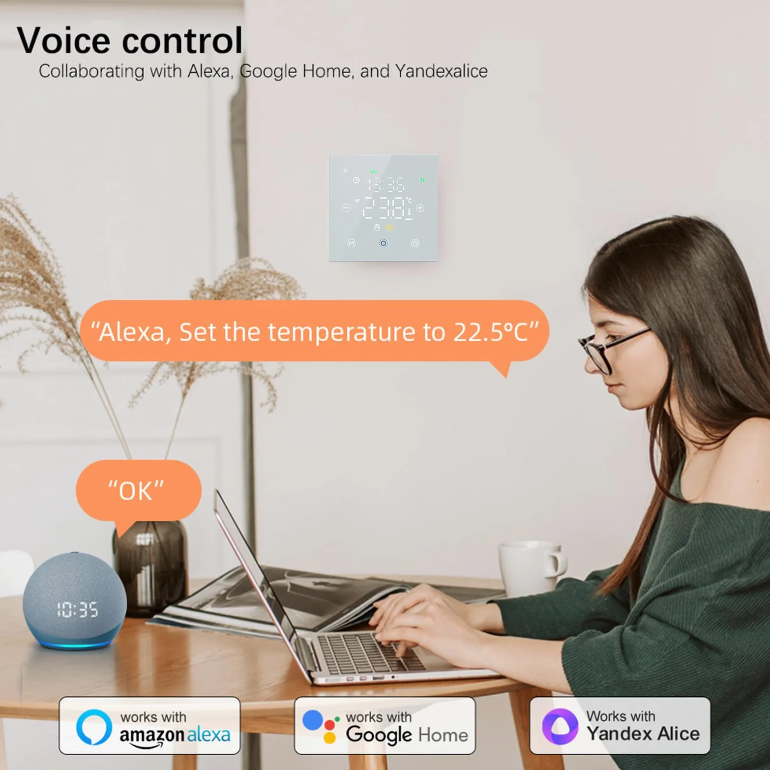 WiFi Termostato Regolatore di Temperatura Smart Life APP Telecomando per Riscaldamento Elettrico Compatibile con Alexa Google Home, Bianco Font Display