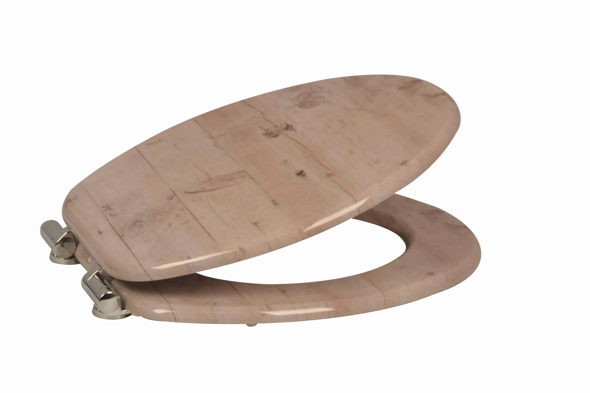 sanicomfort Sedile WC in legno, nucleo in legno MDF, con abbassamento automatico, sedile WC con coprisoffitto, occhialini e coperchio, cerniere in metallo cromate, facile da montare