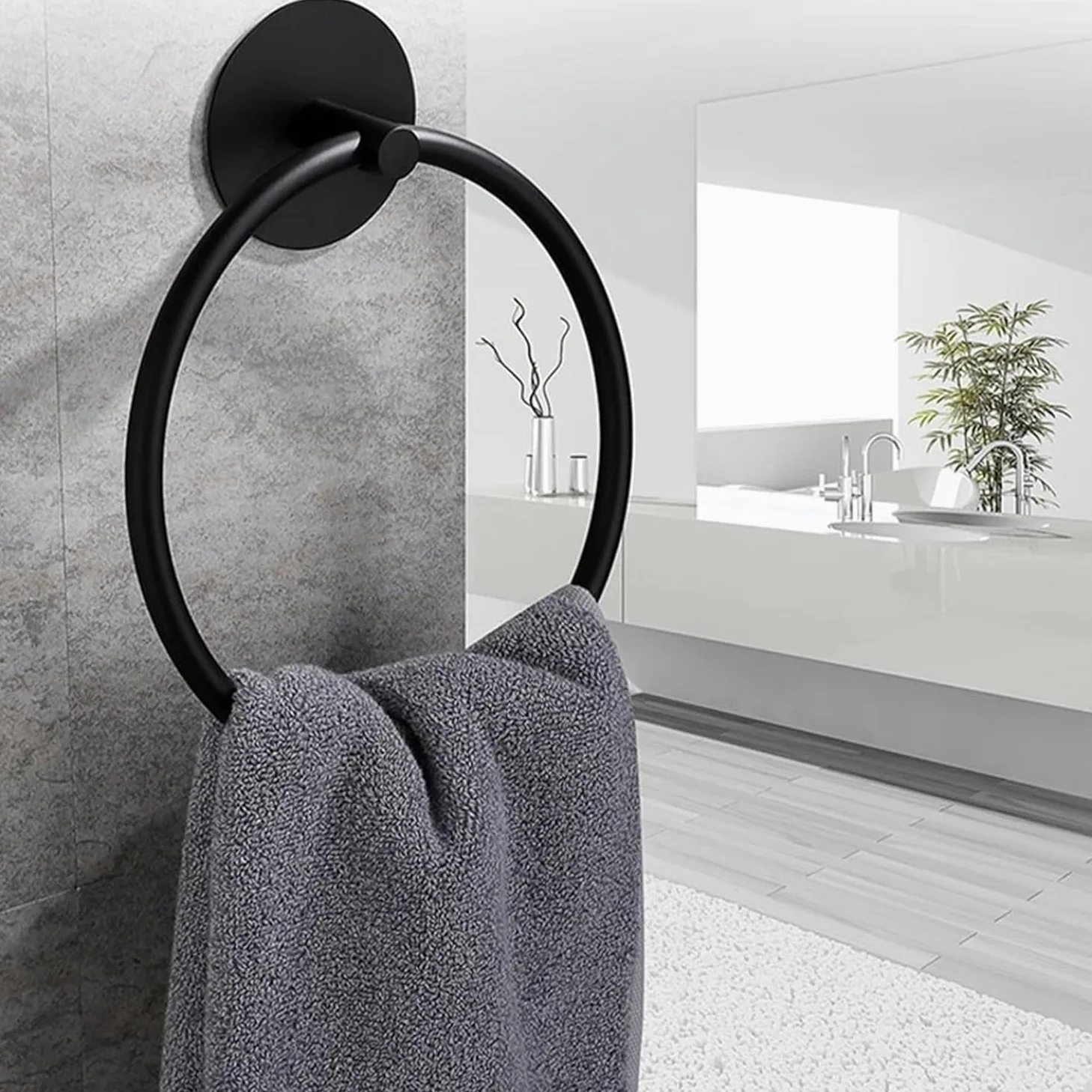 Anello portasciugamani, Porta Salviette Adesivo In Acciaio Inox Da Parete Tondo/Ovale Multicolor for Bagno(Oval Silver)
