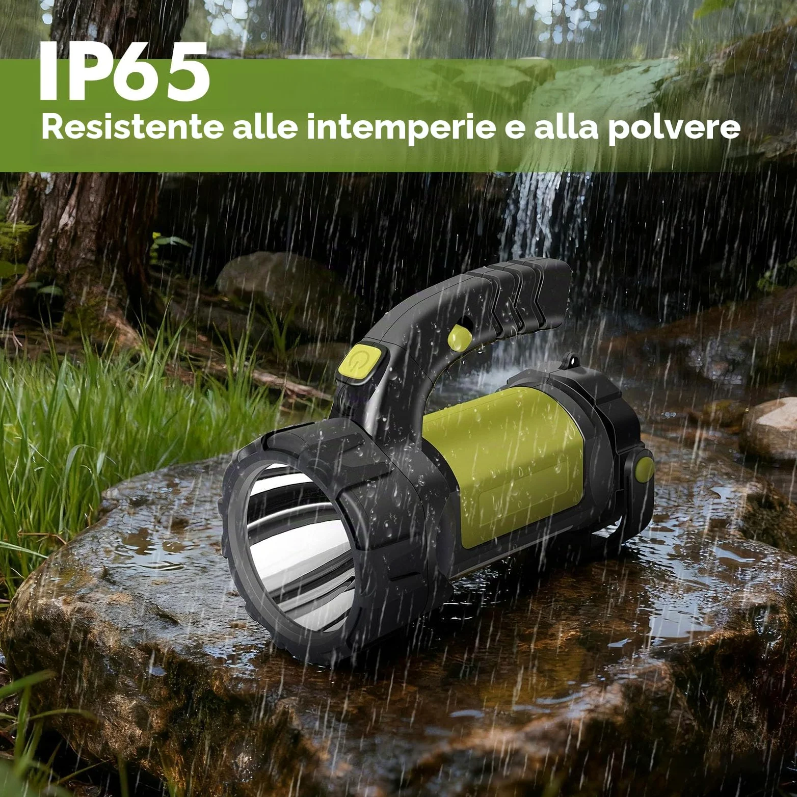 Torcia LED ricaricabile, con luce laterale, 3000 LM, 6 modalità | 2400 mAh, impugnatura girevole, IP67, indicatore di carica, adatta per escursionismo, emergenze, campeggio