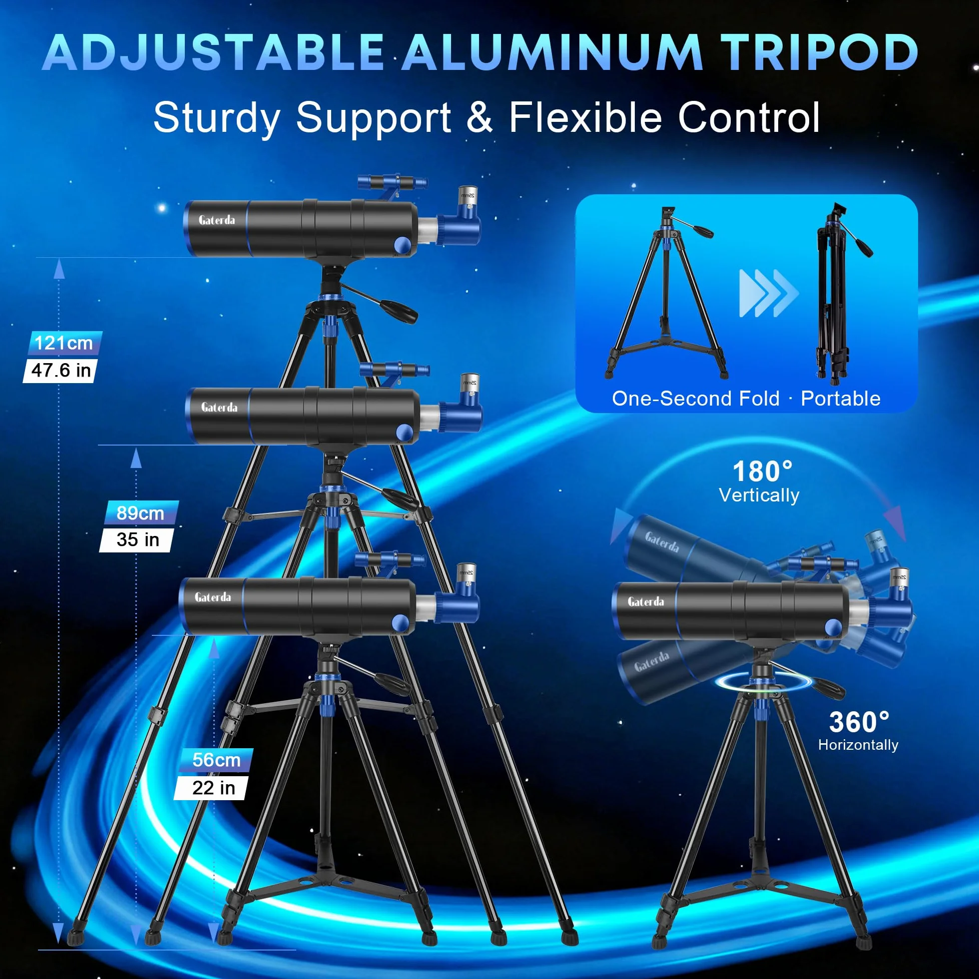 Telescopio Astronomico Professionale per Adulti Principianti, 90/550mm Telescopi Riffrattore(22X–165X) con Treppiede Regolabile Adesivi con Elementi Cosmici & Borsa da Trasporto