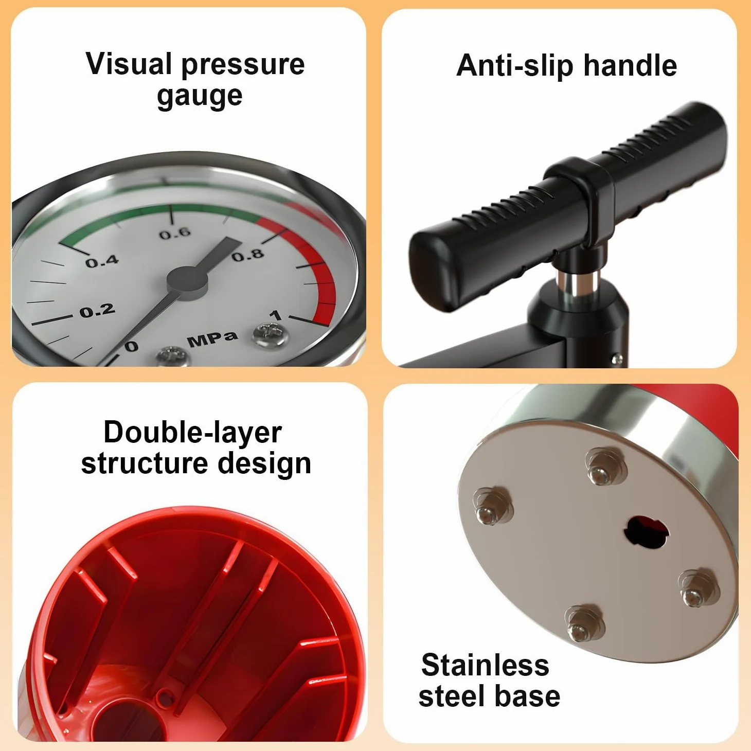 Stura WC con Barometro, Pompa Stura Scarichi a Pressione con 4 Teste Sostituibili, Stantuffo per WC ad Aria Compressa, per Disintasare WC, Lavello, Vasca, Scarico a Pavimento