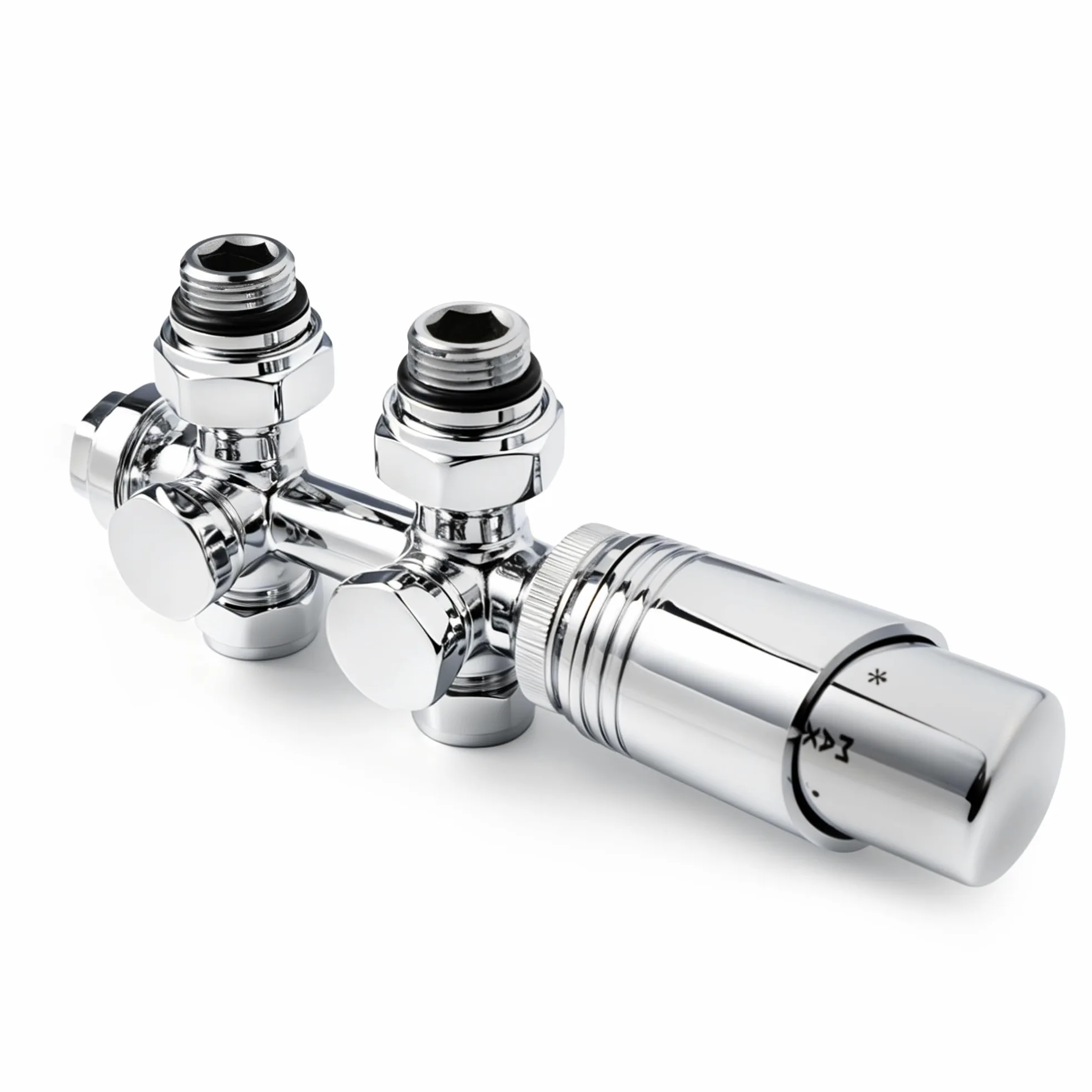 VANCOCO Cromo Valvola Radiatore Angolare H, Attacco Centrale 50mm Universale con Testa Termostatica